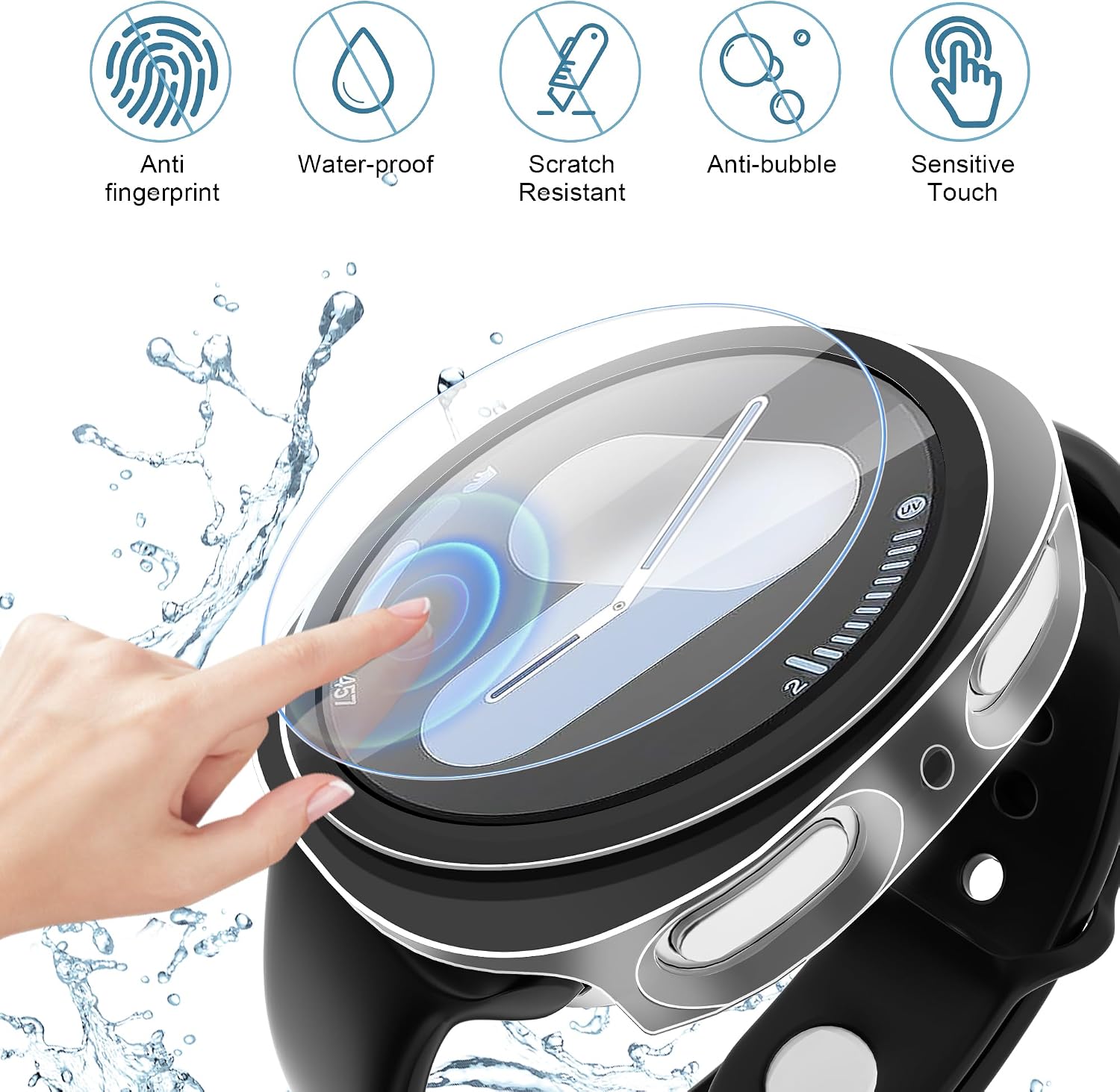 Detalle 2 de LINTEKER 2 Pack Case with Screen Protector for Samsung Galaxy Watch 8 44mm – Clear