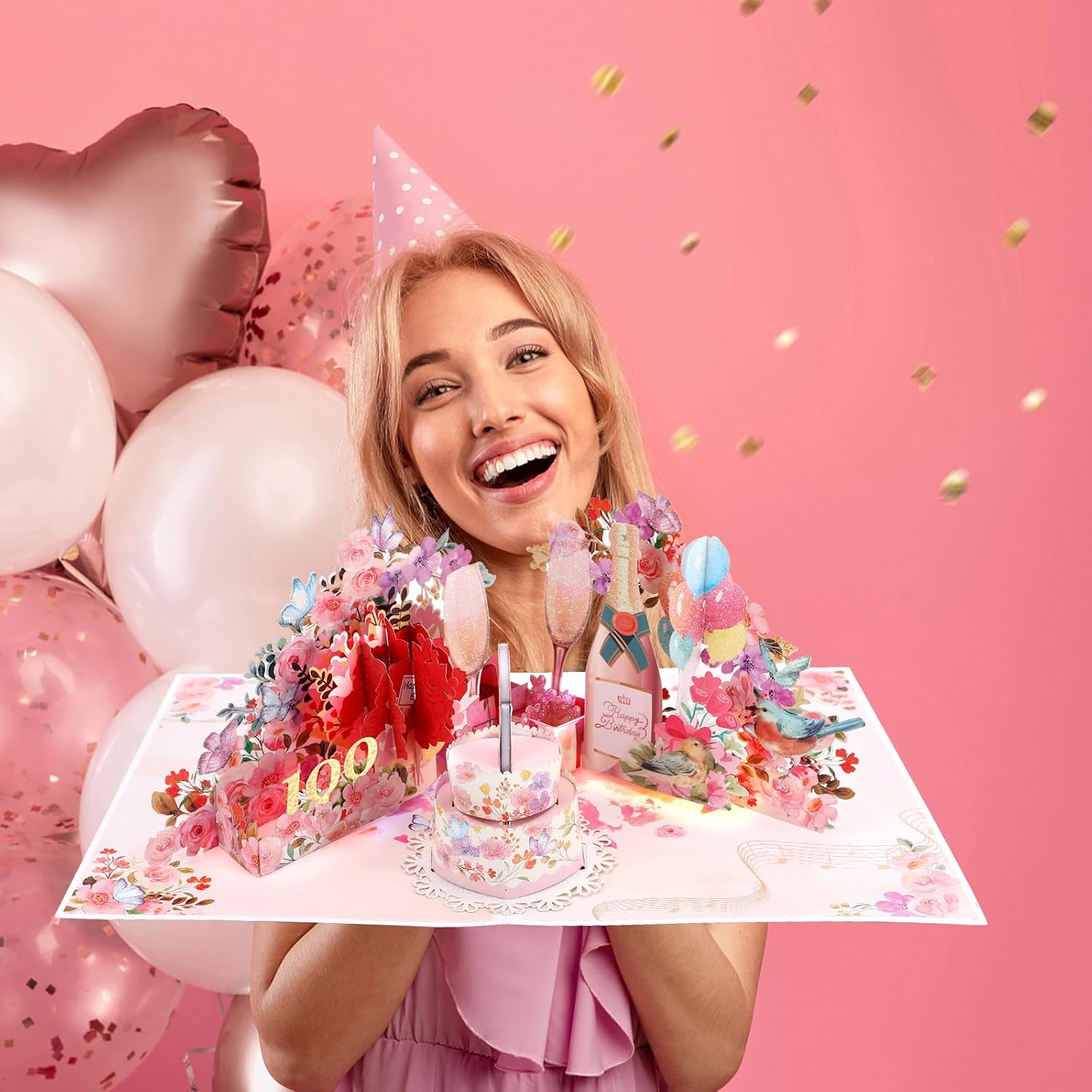 Detalle de Birthday Card, Musical Champagne Pop-Up Card with Blowable Candle & Lights (for Women & Girls, All Ages)