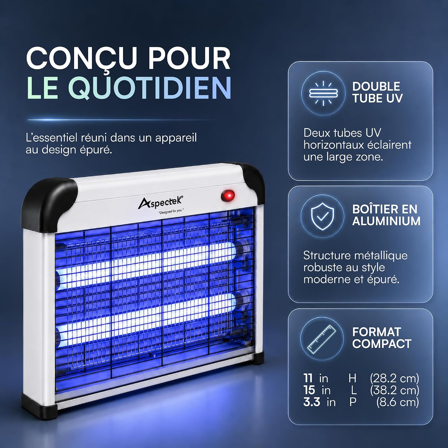 Detalle 2 de Aspectek Tue-Insectes Électrique 20W sans Ampoules – Lampe UV Anti-Moustiques pour Intérieur et Extérieur (Couvert) avec Bac Amovible
