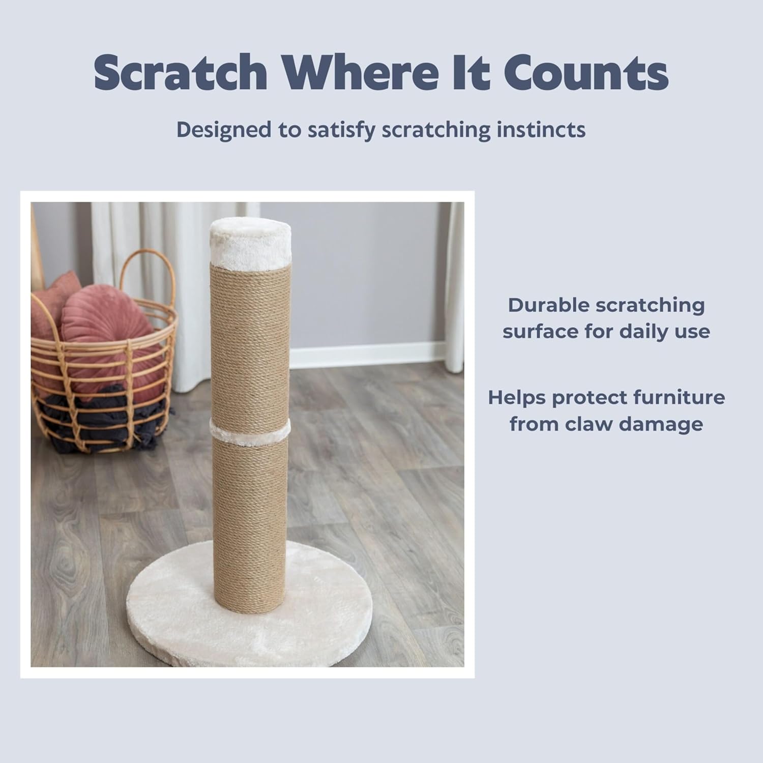 Detalle de TRIXIE Rue Griffoir XXL en sisal pour chats de grande taille avec base peluche beige – 80 cm