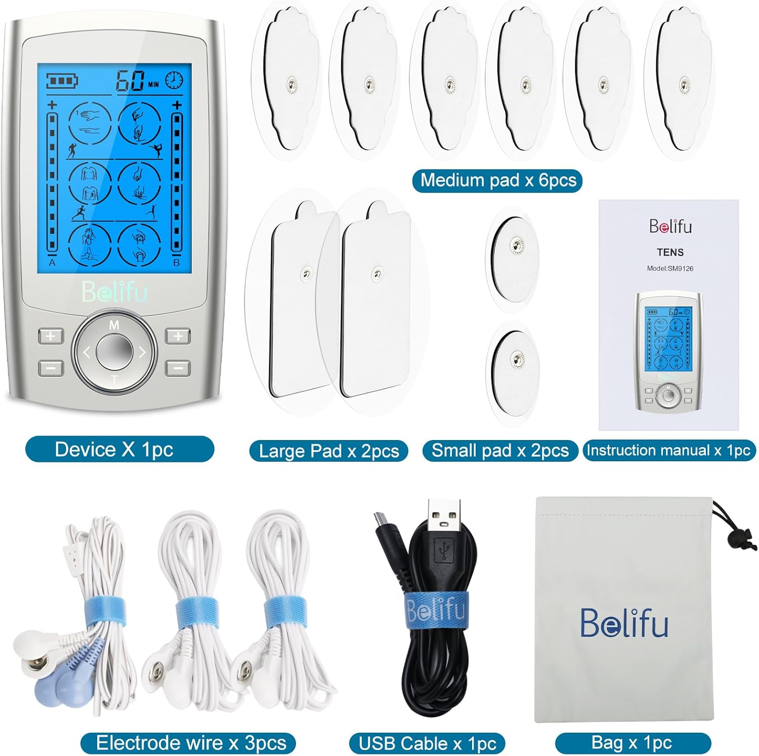 Thumbnail 5 de Belifu Dual Channel TENS EMS Unit 24 Modes: Pain Relief & Muscle Stimulation