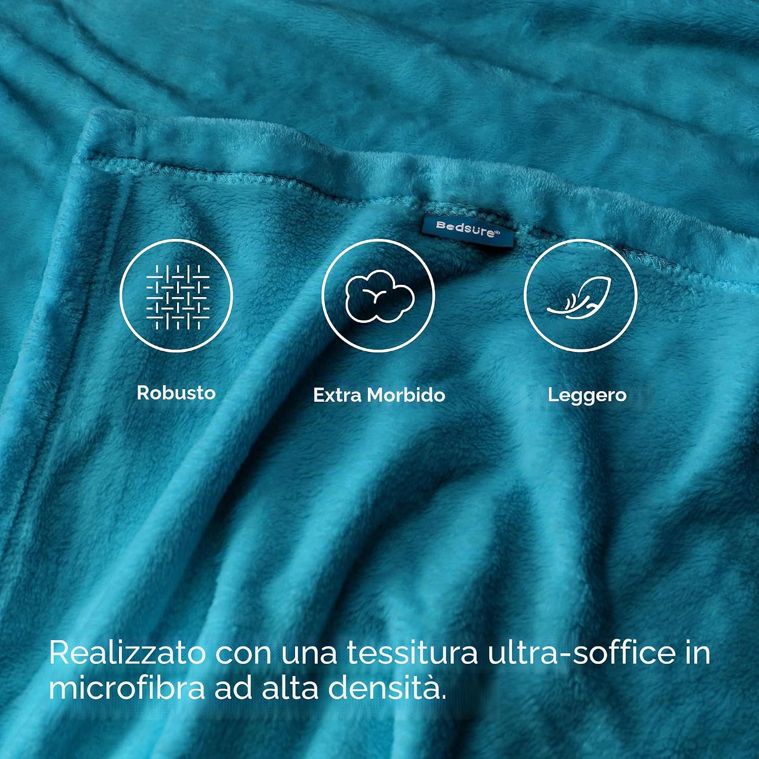 Detalle de Bedsure Coperta in pile morbido plaid per divano e letto, caldo e soffice XL 150x200 cm, turchese