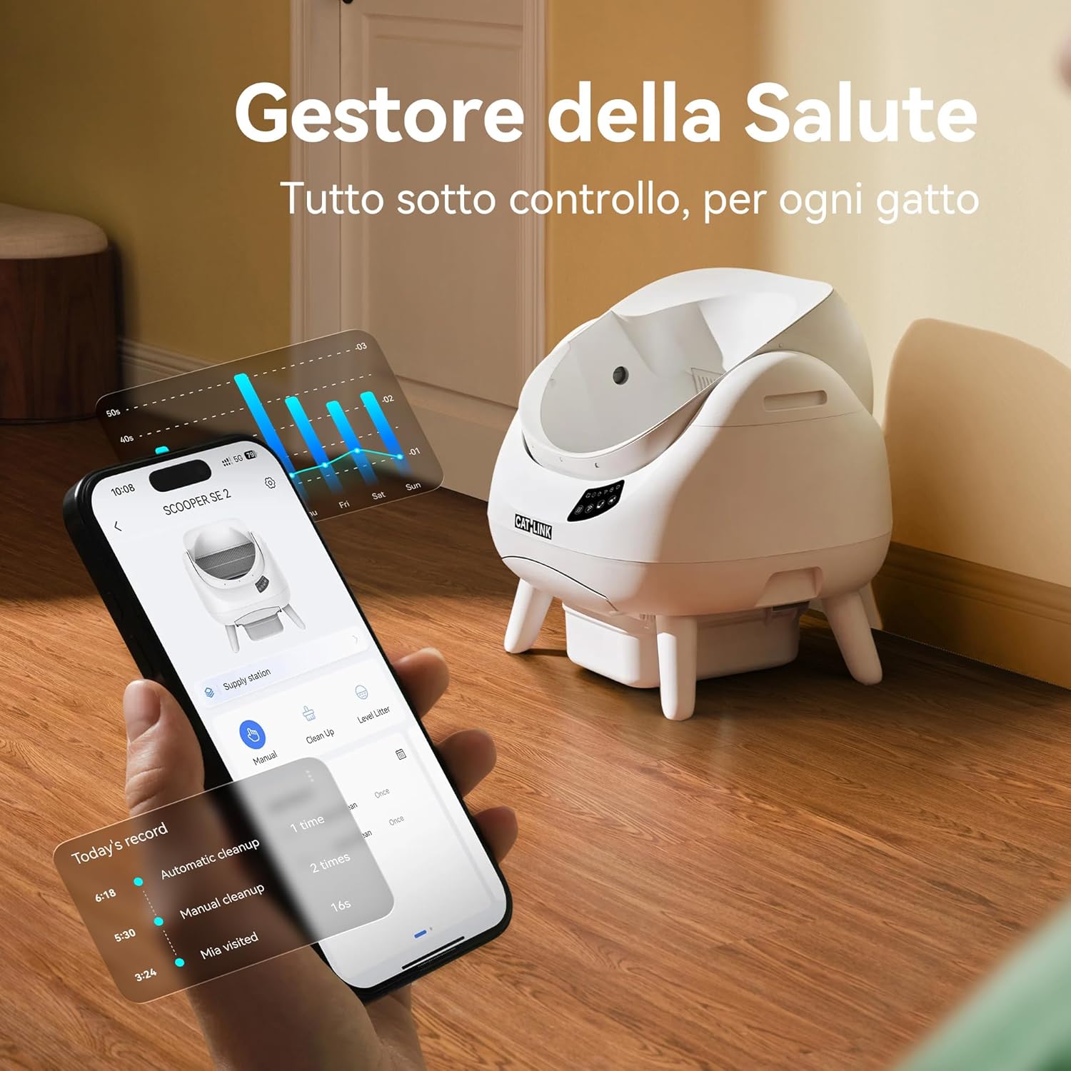 Thumbnail 5 de CATLINK Lettiera autopulente per gatti con ingresso dall’alto e Wi‑Fi 5 GHz, capienza XL 12L (grigio antracite)