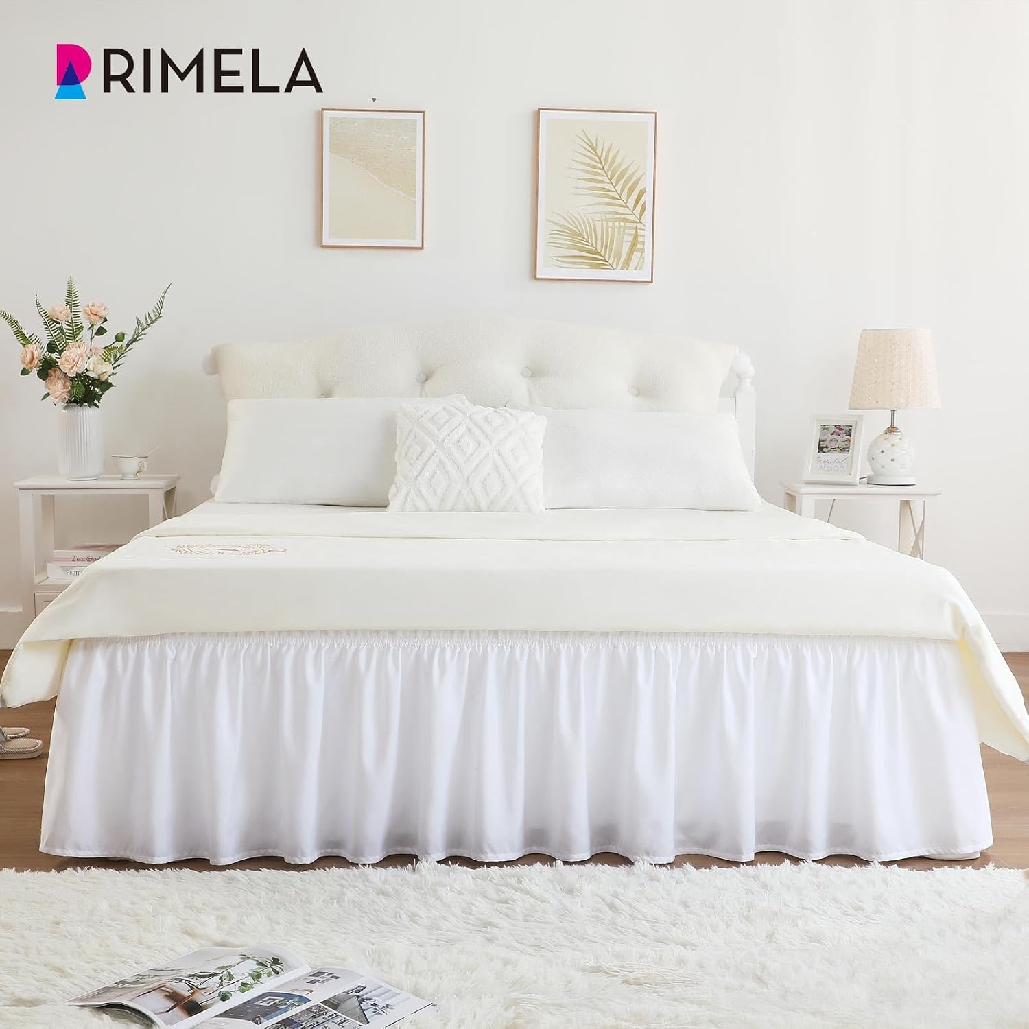 Thumbnail 3 de RIMELA White Bed Skirt King Size 18 Inch Drop — Elastic Bed Skirting for Under-Bed Coverage