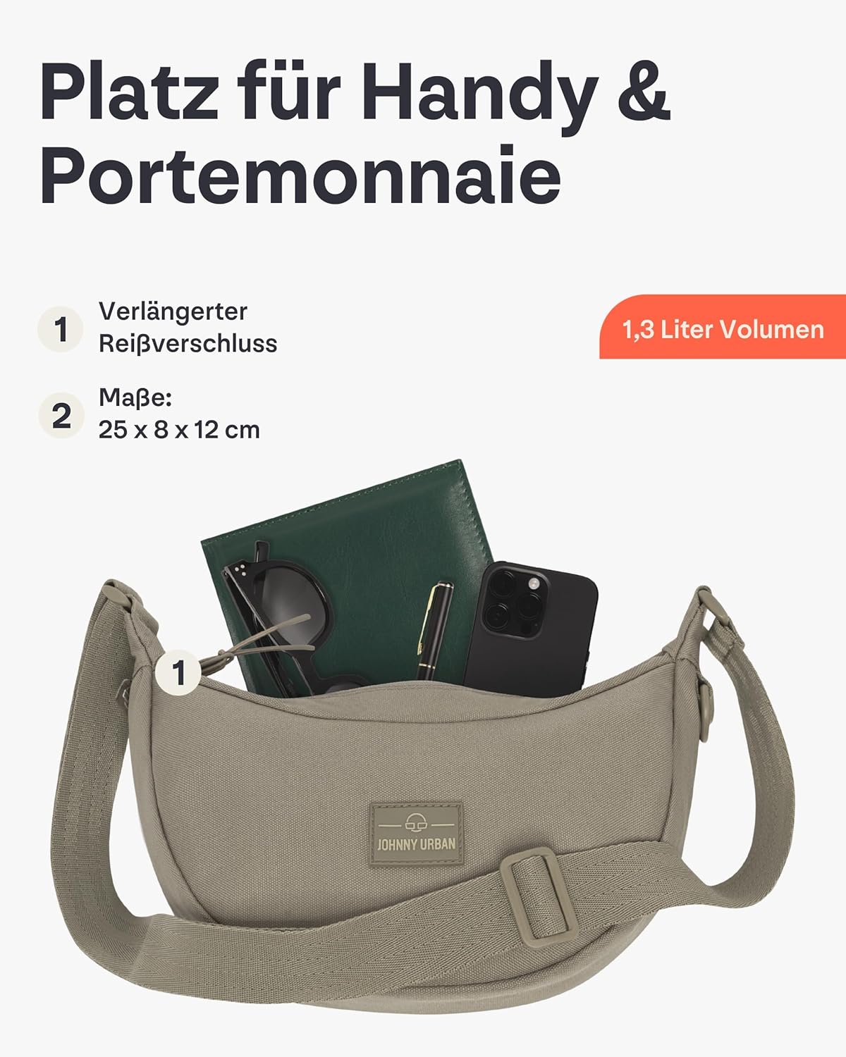 Thumbnail 4 de Johnny Urban Ally Small Crossbody Bag (Umhängetasche) Grau – Halbmond-Design mit verstellbarem Gurt