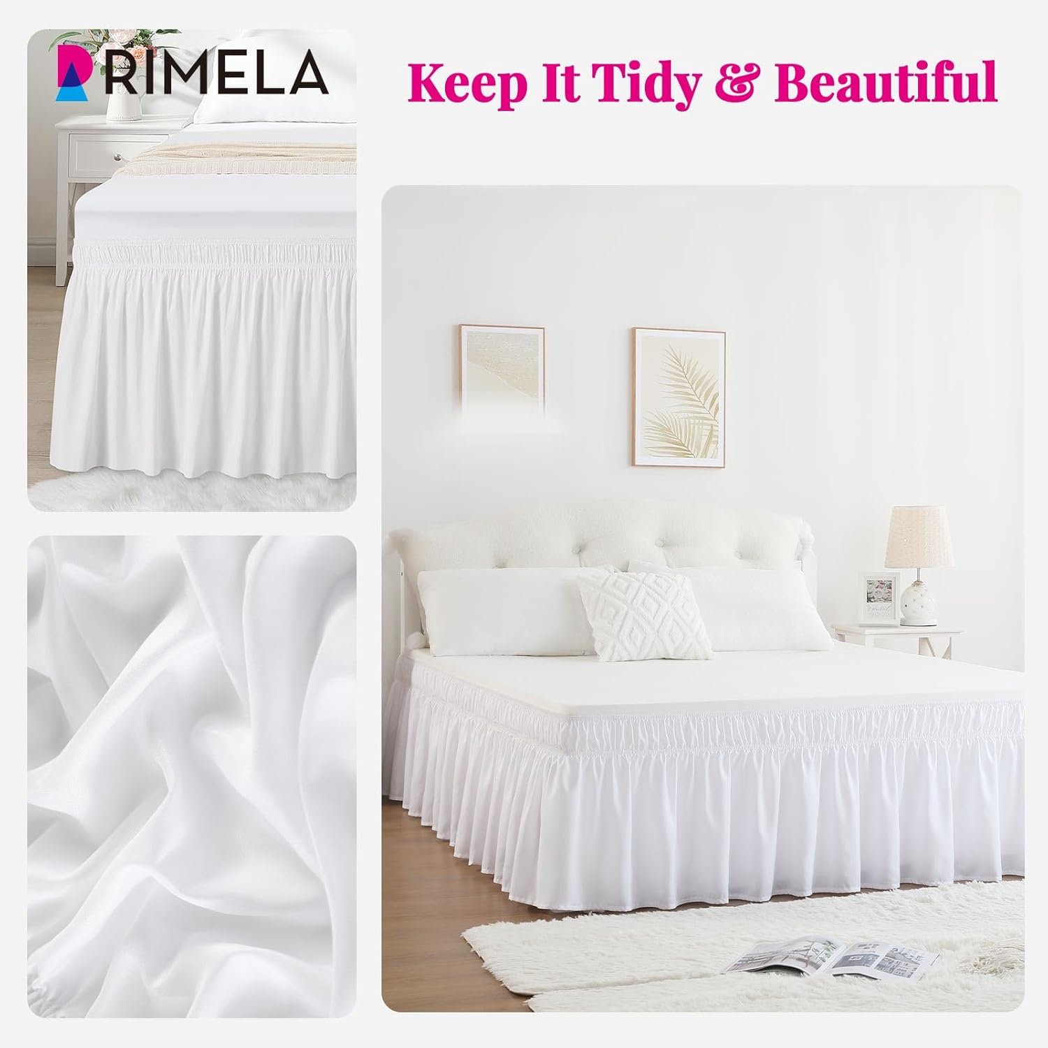 Thumbnail 2 de RIMELA White Bed Skirt King Size 18 Inch Drop — Elastic Bed Skirting for Under-Bed Coverage