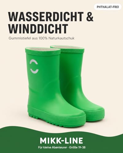 Detalle de Mikk-line Gummistiefel Kinder 21, Poison Green – Unisex, wasserdicht, rutschfest