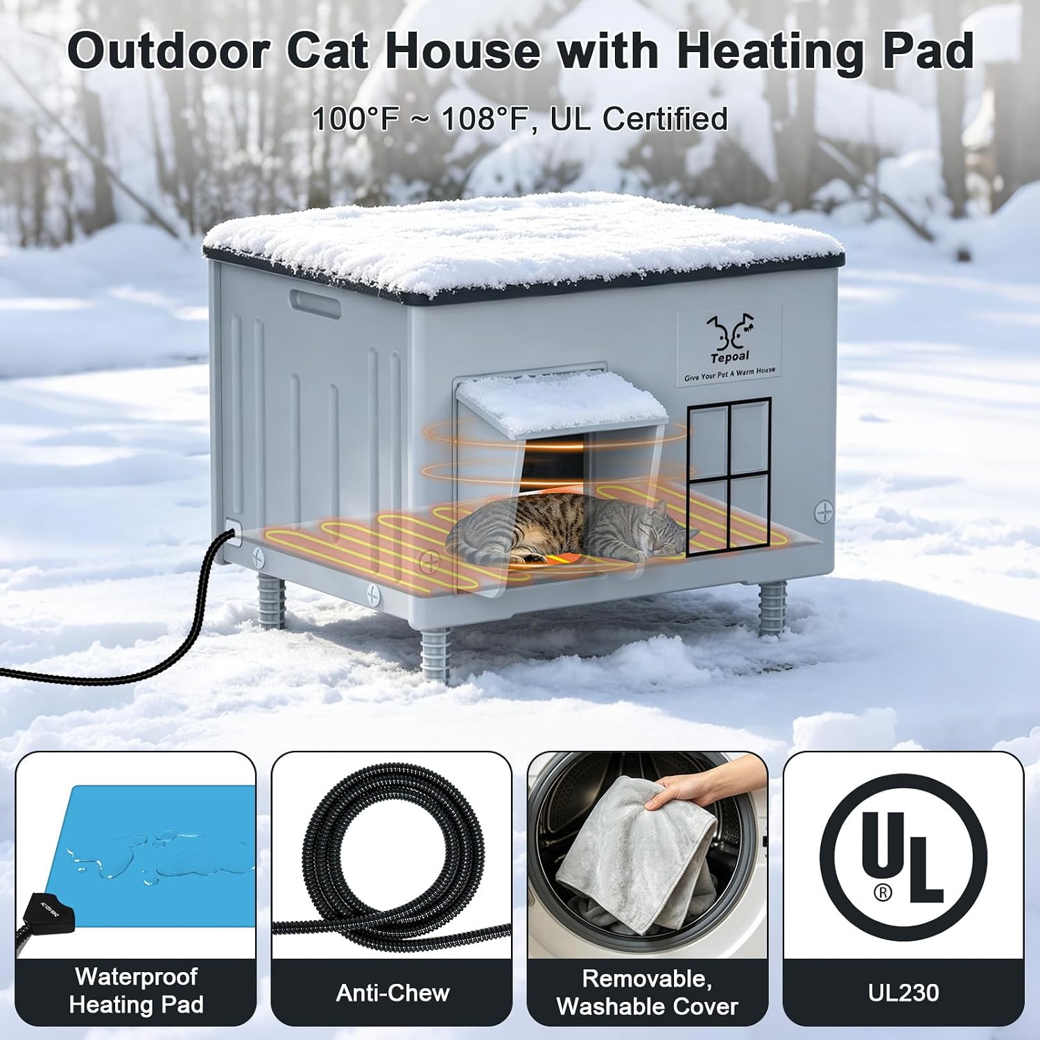 Thumbnail 6 de Lxheir PL3560C Heated Outdoor Cat House with Heating Pad and Dual Exits