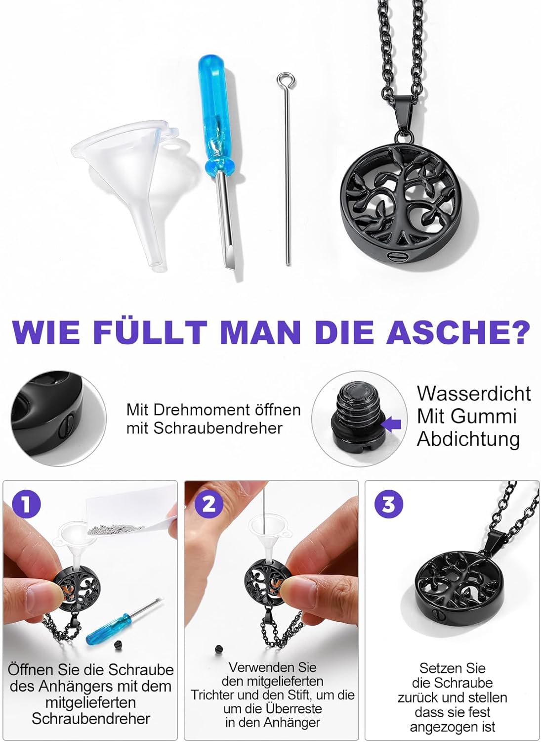 Thumbnail 2 de Richsteel Halskette mit Urne personalisierbar (Baum des Lebens) aus Edelstahl, 46 + 5 cm