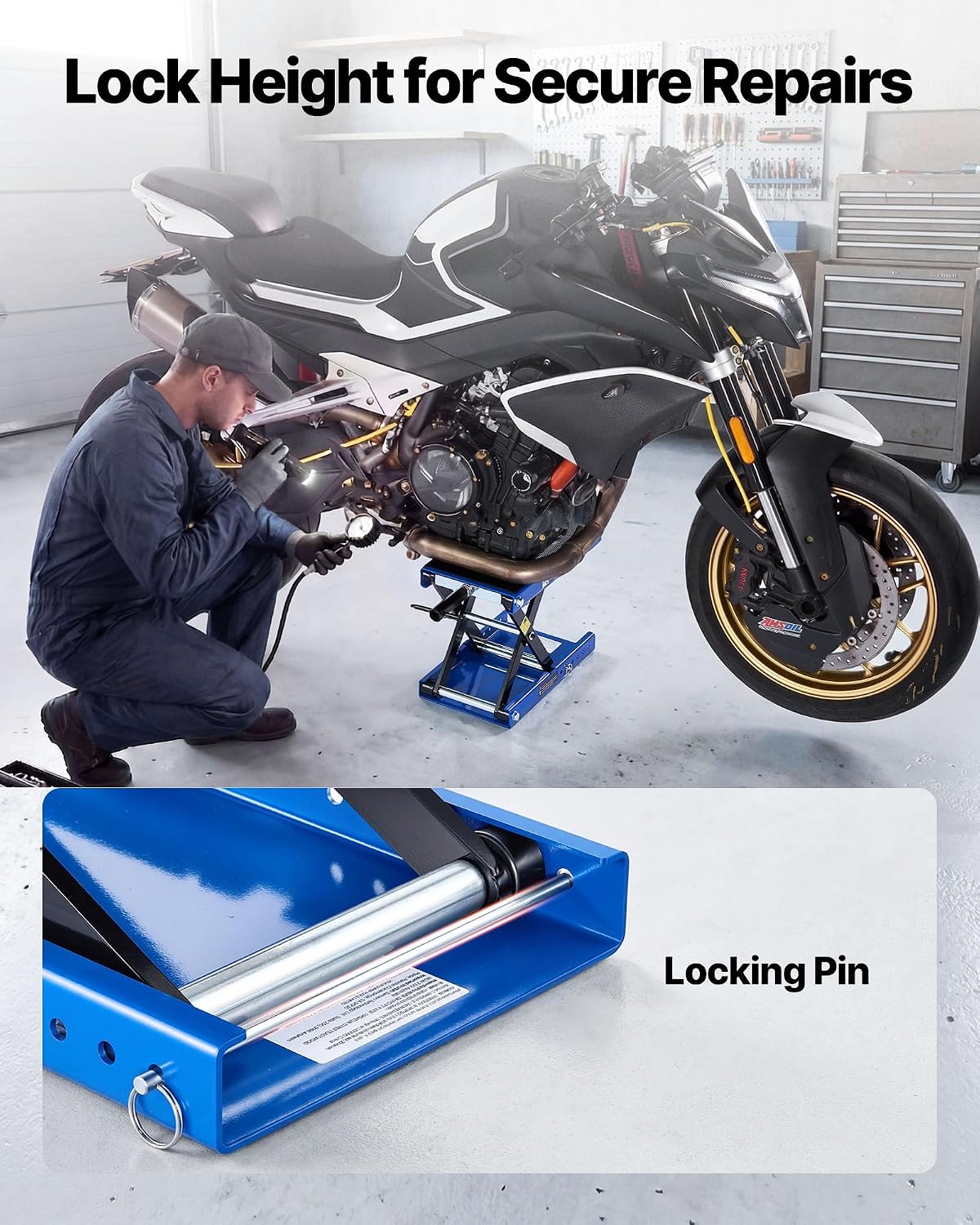 Thumbnail 4 de VEVOR Motorcycle Lift: 1100 lbs Scissor Lift with Wide Deck, Lock Pin, and Foldable Design