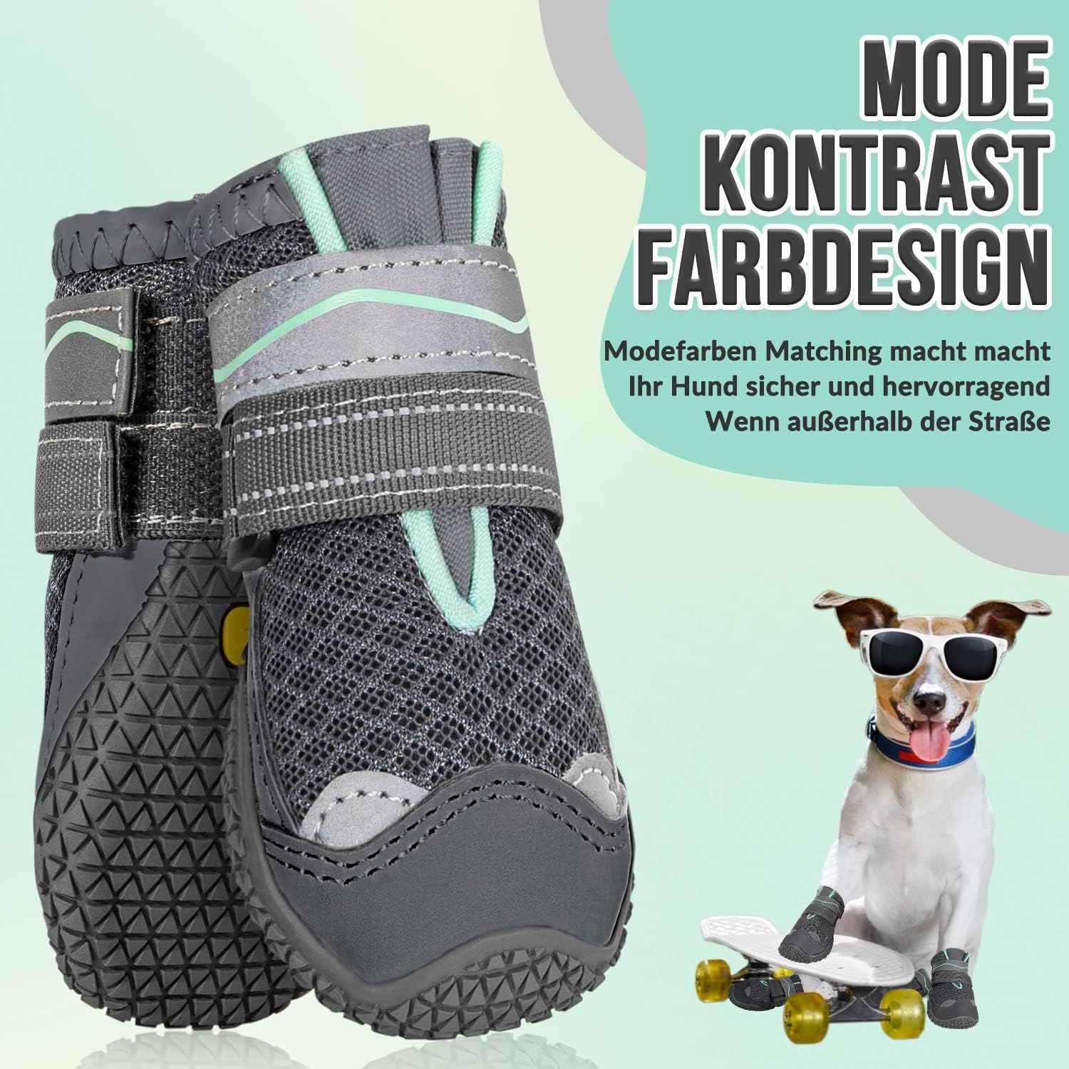 Thumbnail 2 de Eyein Hundeschuhe Pfotenschutz – atmungsaktiv, rutschfeste Sohle, reflektierender Klettverschluss (4 Stück, Dunkelgrau, Größe 3)