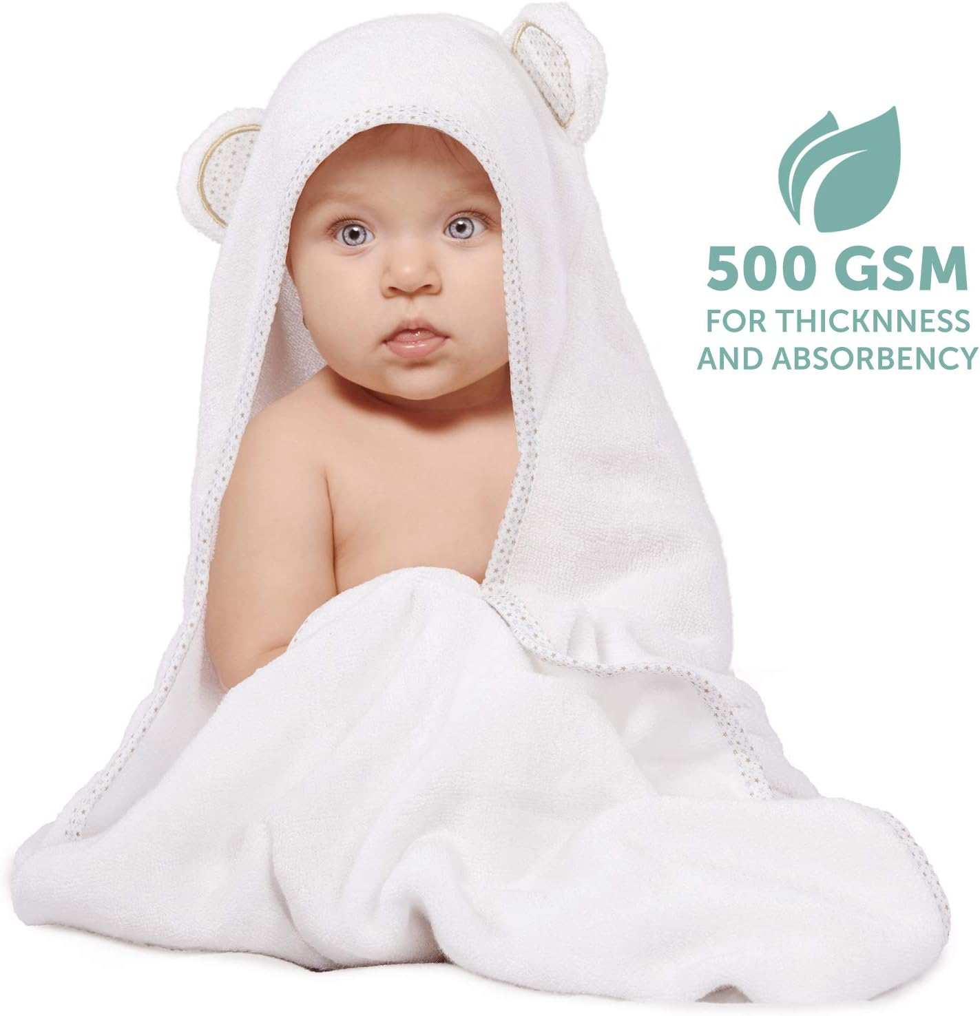 Detalle de MINIBOO Premium Bamboo Baby Towel with Hood (32 x 32 in) – Super soft, absorbent hooded towel for newborns