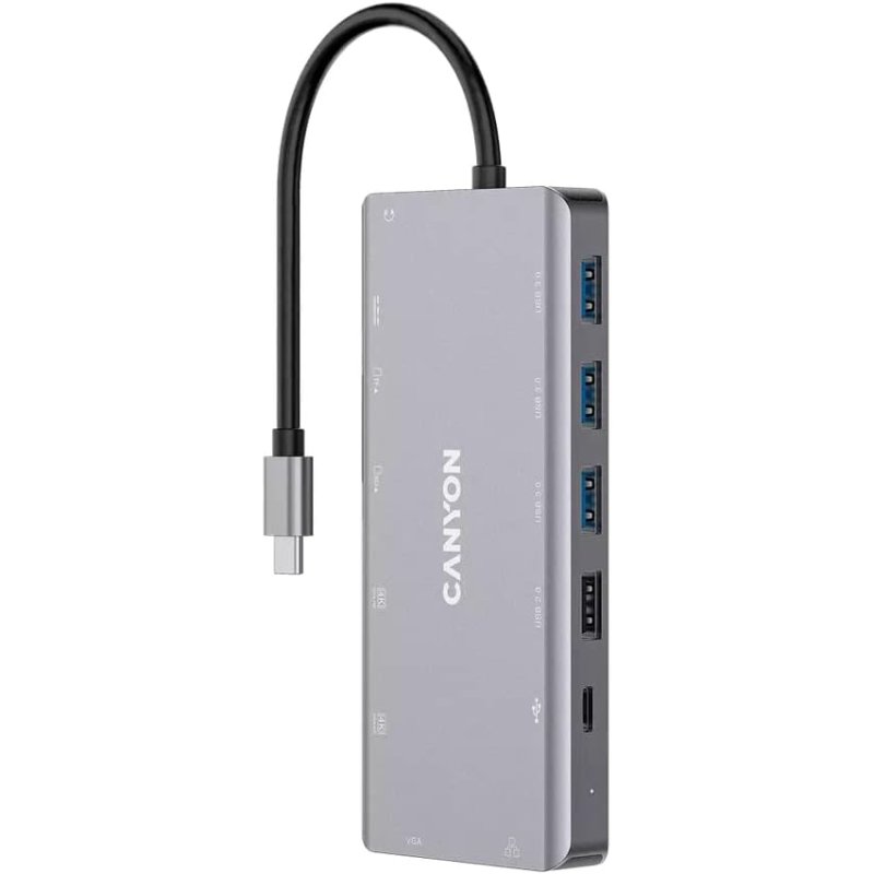Canyon DS-12 Docking Station USB-C 13 en 1 (Gris) – Rendimiento y expansión para tu equipo