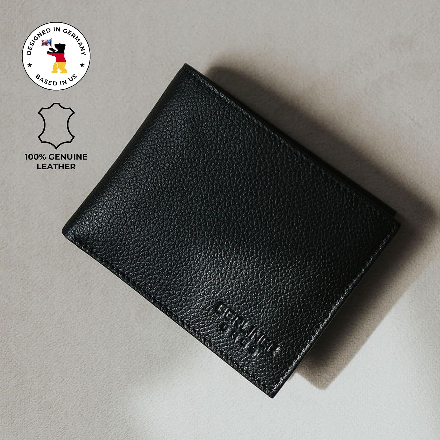 Detalle de Berliner Bags Peter Portefeuille Homme en Cuir Véritable avec Protection RFID, 8 Emplacements Cartes, 2 Fenêtres ID, Billets, Coffret Cadeau – Noir