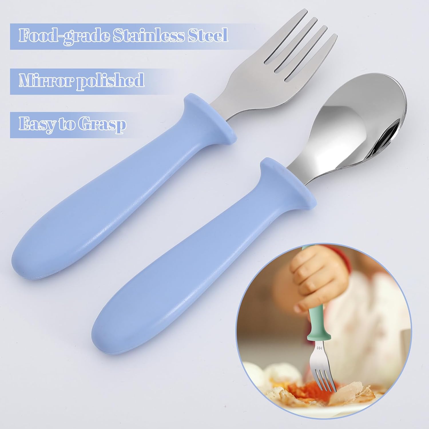 Detalle de Pimoys G1951K-11-N Toddler Utensil Set, 18/8 Stainless Steel, 6 Pieces