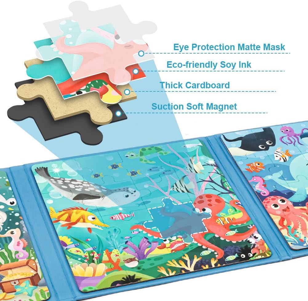 Detalle de Aolso Puzzles Magnétiques pour Tout-Petits – Livre puzzle magnétique d’apprentissage Exploration sous-Marine (3–5 ans)