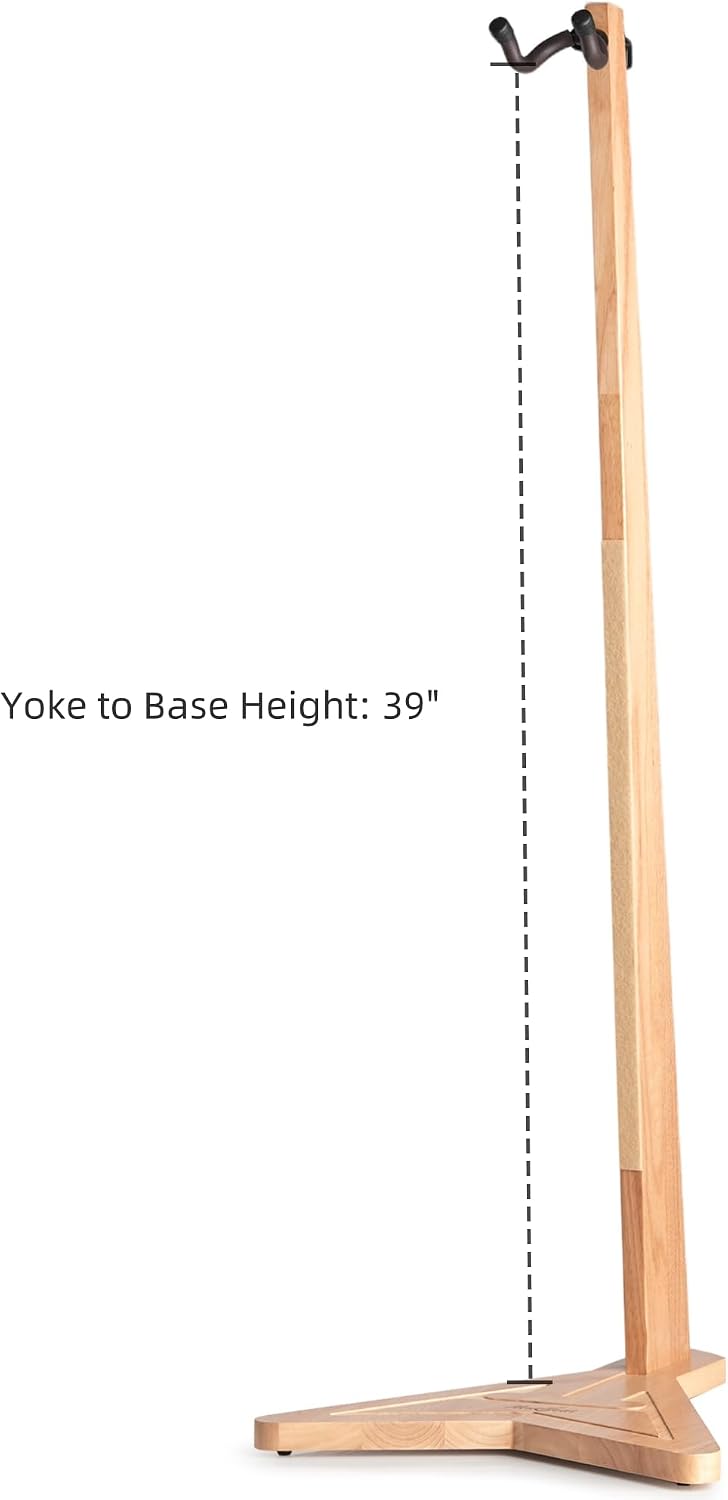 Detalle 2 de Musbeat Red Oak Wood Guitar Stand, 360° Rotating Yoke, Felt Padding