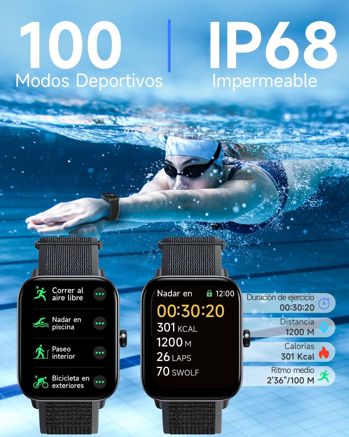Detalle 2 de TOOBUR Reloj Inteligente Deportivo IP68 con Alexa 🕒