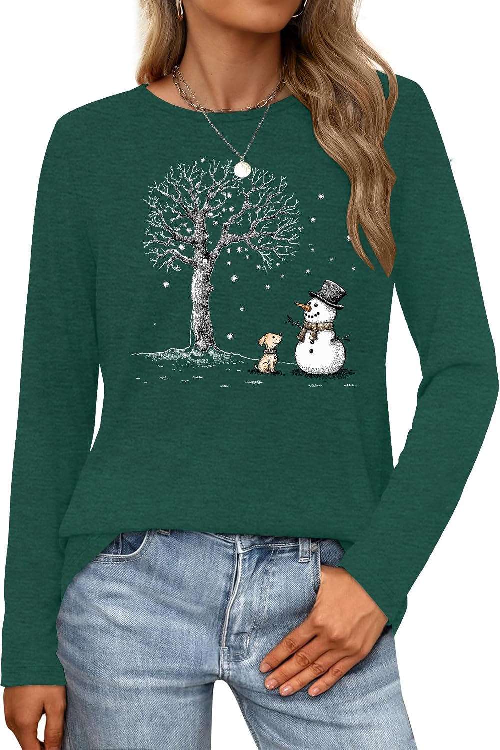 Thumbnail 6 de tiorhooe Christmas long sleeve shirt for women (cute snowman crewneck)