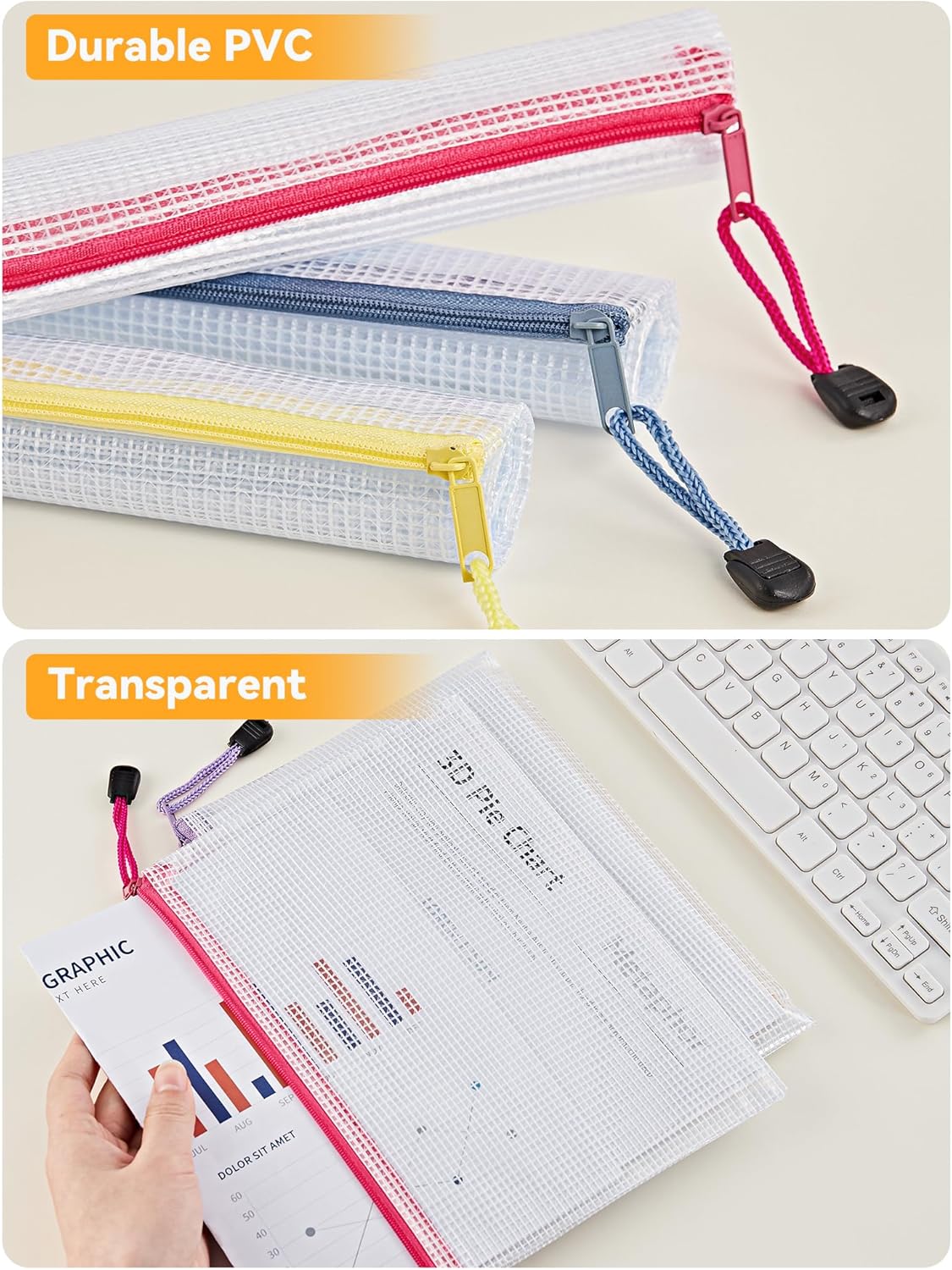 Thumbnail 2 de HEETA A5 Zip Wallets 12-Pack: Waterproof PVC Zip Folders in 12 Colours for Travel, School and Home Organisation