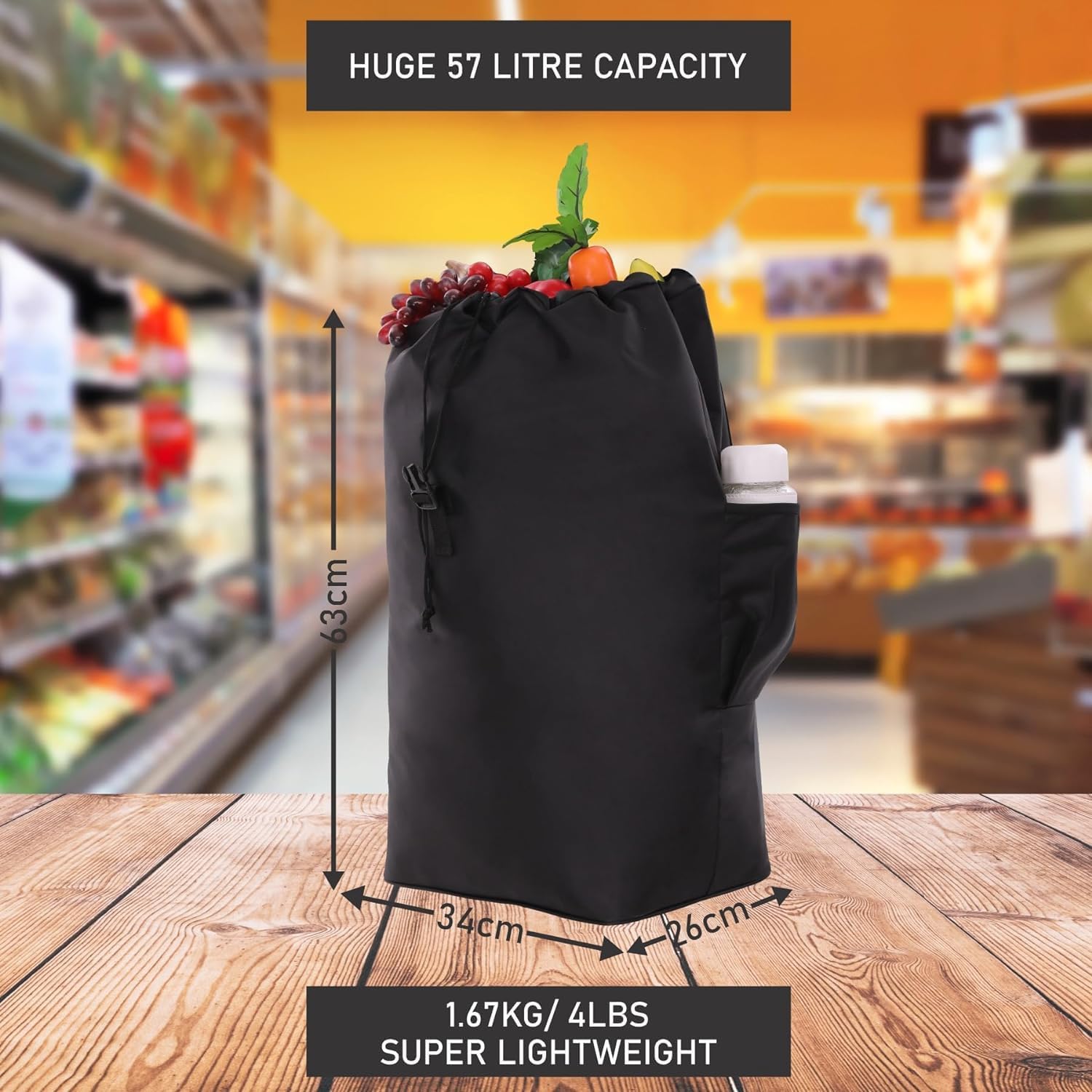 Thumbnail 6 de Hoppa Shopping Trolley on Wheels (57L) Foldable 2 Wheel Grocery Cart with Secure Lid