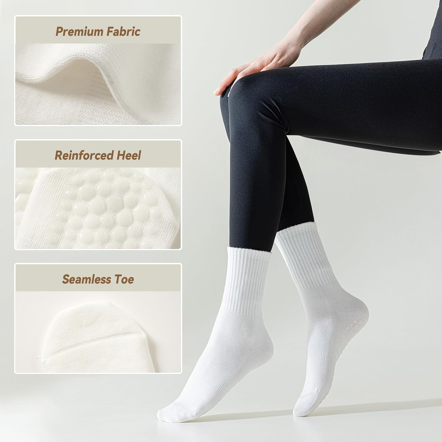 Detalle de BISOUSOX Pilates Socken Damen (3 Paare) mit Antirutsch – Baumwolle, Größe 36–40