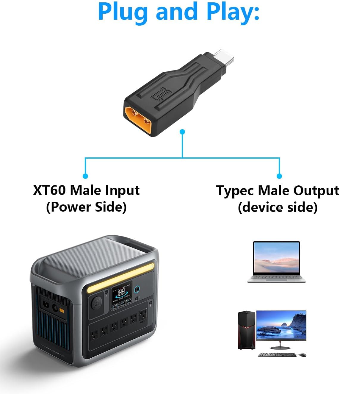 Detalle 2 de CERRXIAN XT60 to USB-C Adapter, 100W