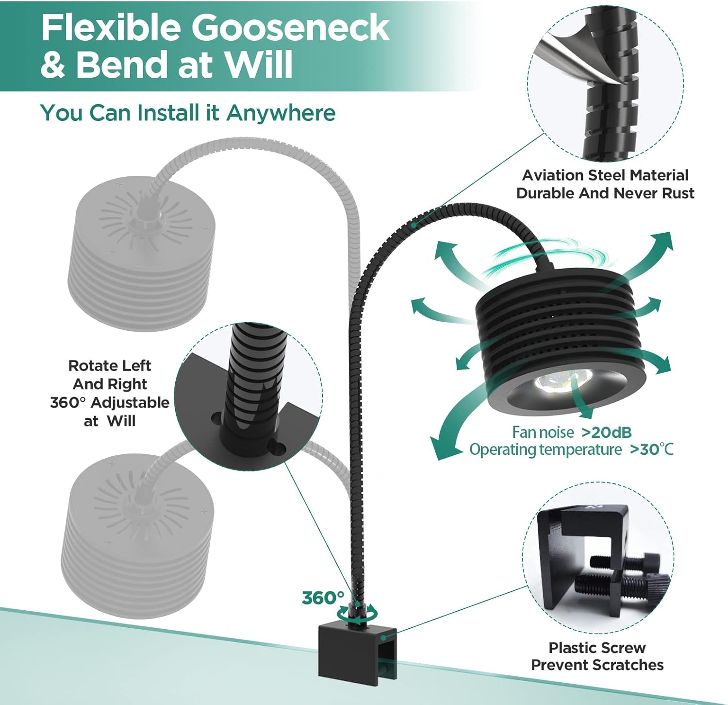 Detalle 2 de Lominie 4-Channel Dimmable LED Aquarium Light with Adjustable Gooseneck