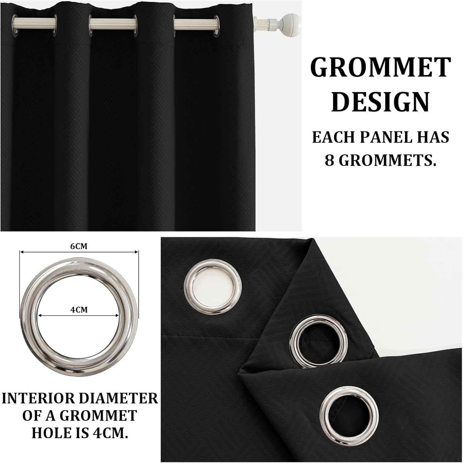 Thumbnail 3 de Ystyle lot de 2 rideaux occultants 140x280 cm à œillets (noir) : isolation thermique et anti-UV