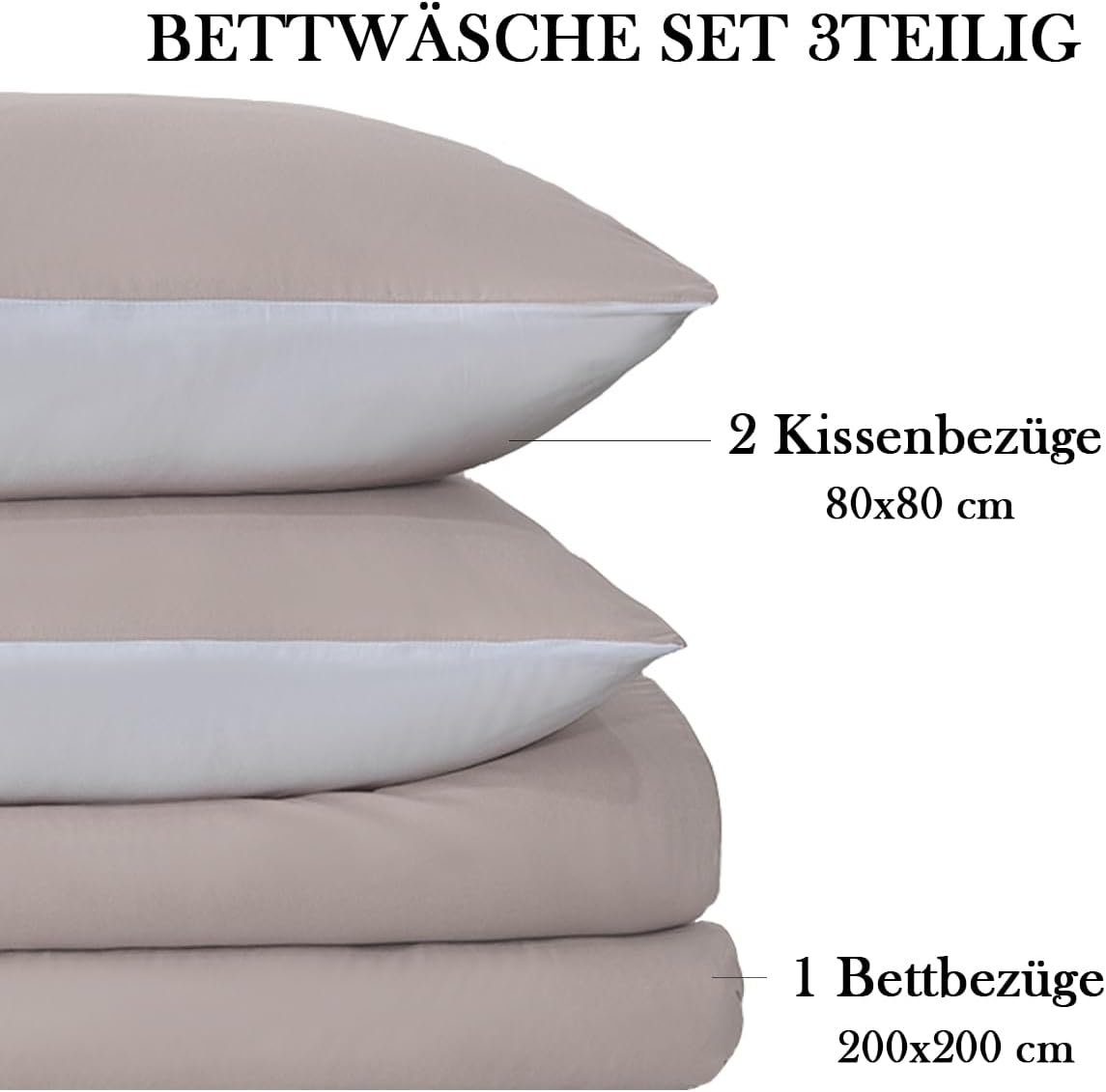 Detalle 2 de Nesture Wendebettwäsche 200x200 beige/weiß – 3-teiliges Microfaser-Set mit Reißverschluss