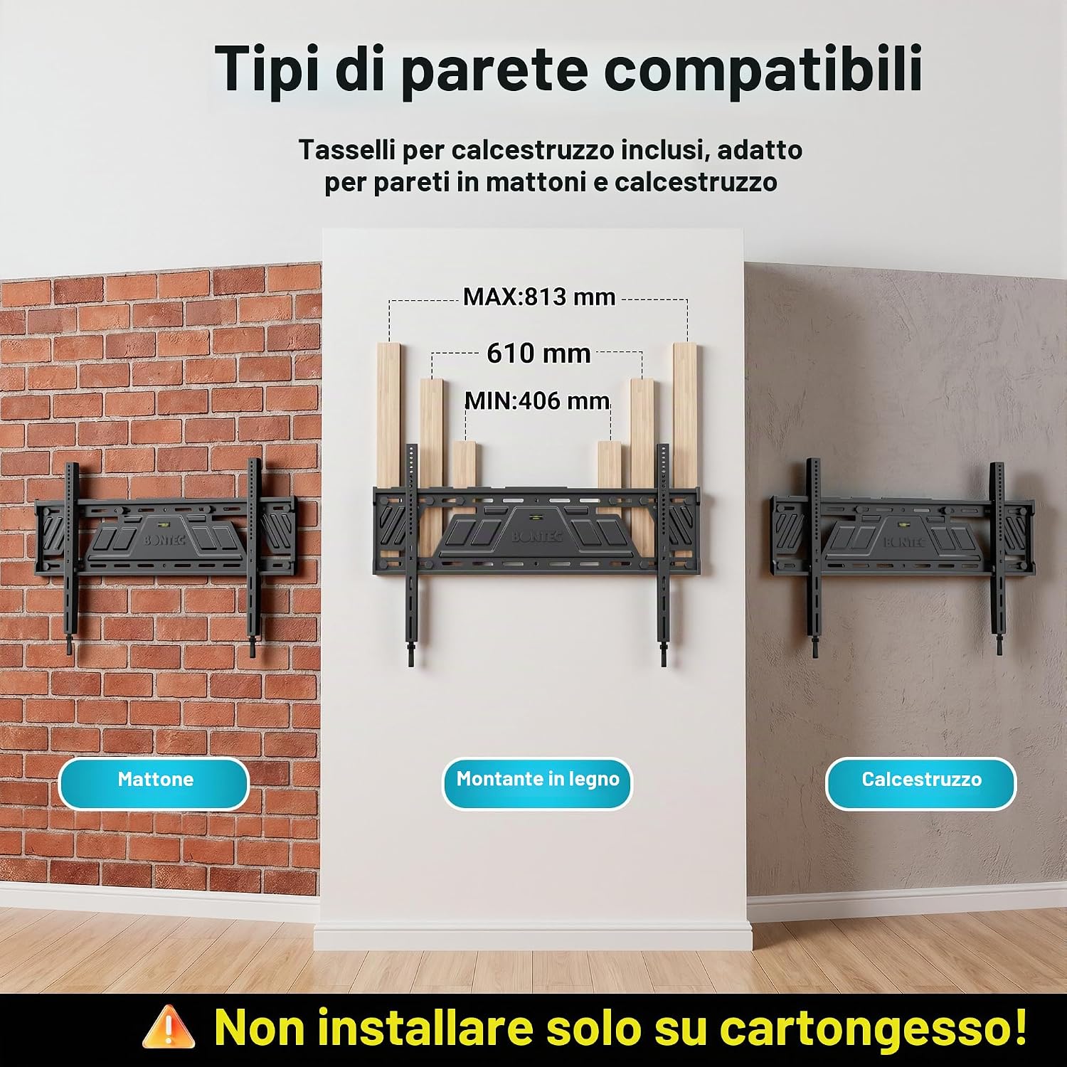 Thumbnail 6 de BONTEC Supporto TV da Parete per TV 43-100" — VESA 800x600, profilo ultra-sottile e portata fino a 100 kg