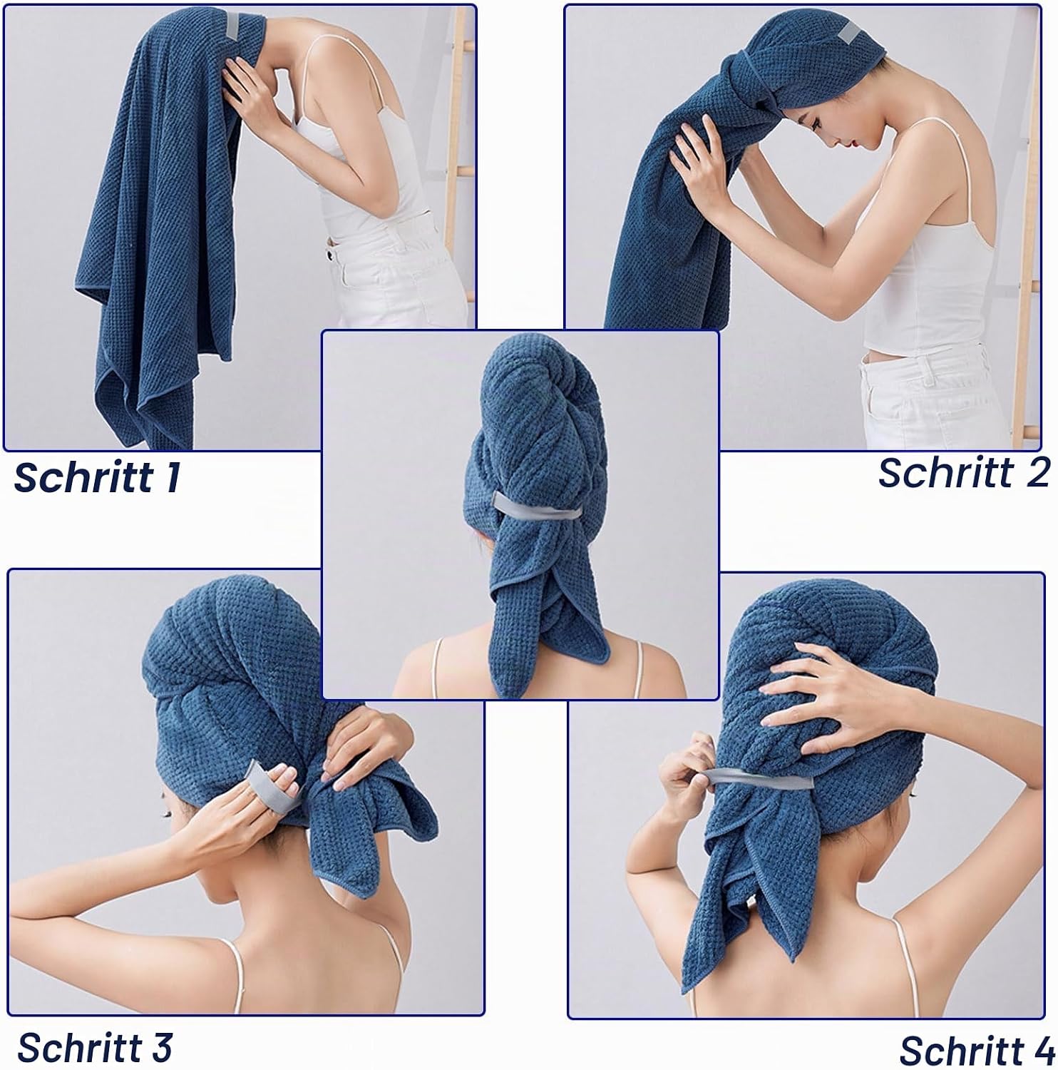 Thumbnail 6 de ytorgr Mikrofaser Haarturban 2 Stück – 100 x 60 cm, elastischer Band, schnell trocknend, super saugfähig