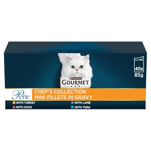 Detalle de GOURMET Perle Chef's Collection Adult Wet Cat Food – Mini Fillets in Gravy (Turkey, Tuna, Duck, Lamb)