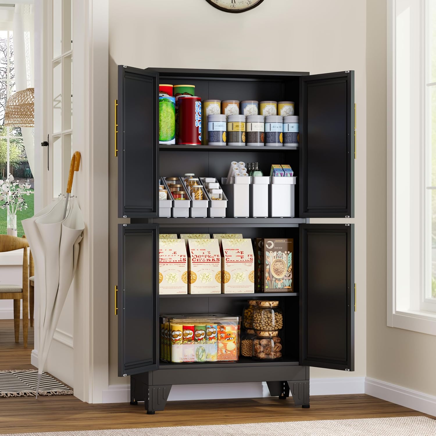 Thumbnail 1 de GAIOUS 4D-Black Metal Pantry Cabinet with Acrylic Doors and Adjustable Shelves