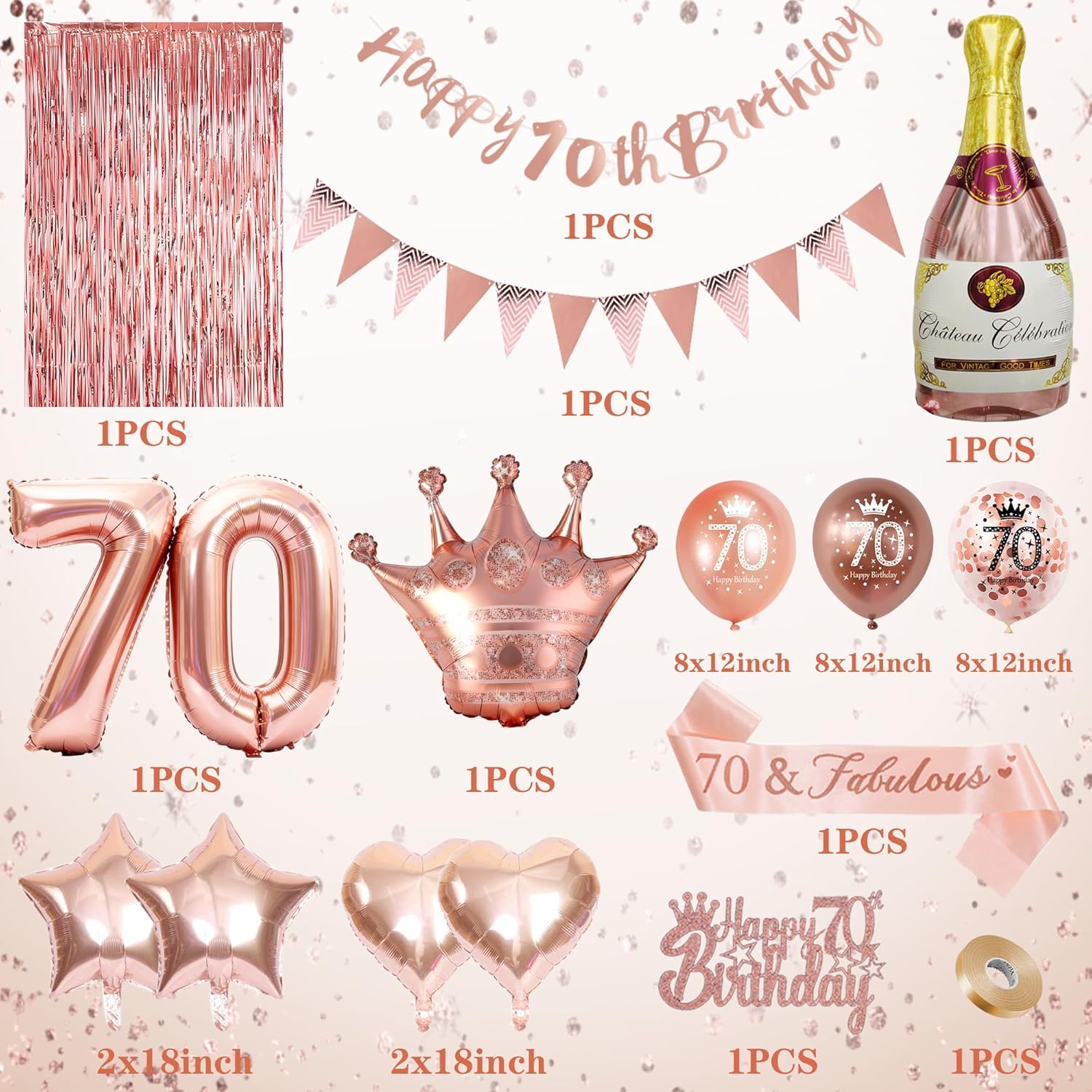 Thumbnail 2 de VICTERR 70th Birthday Decorations – Rose Gold Party Kit