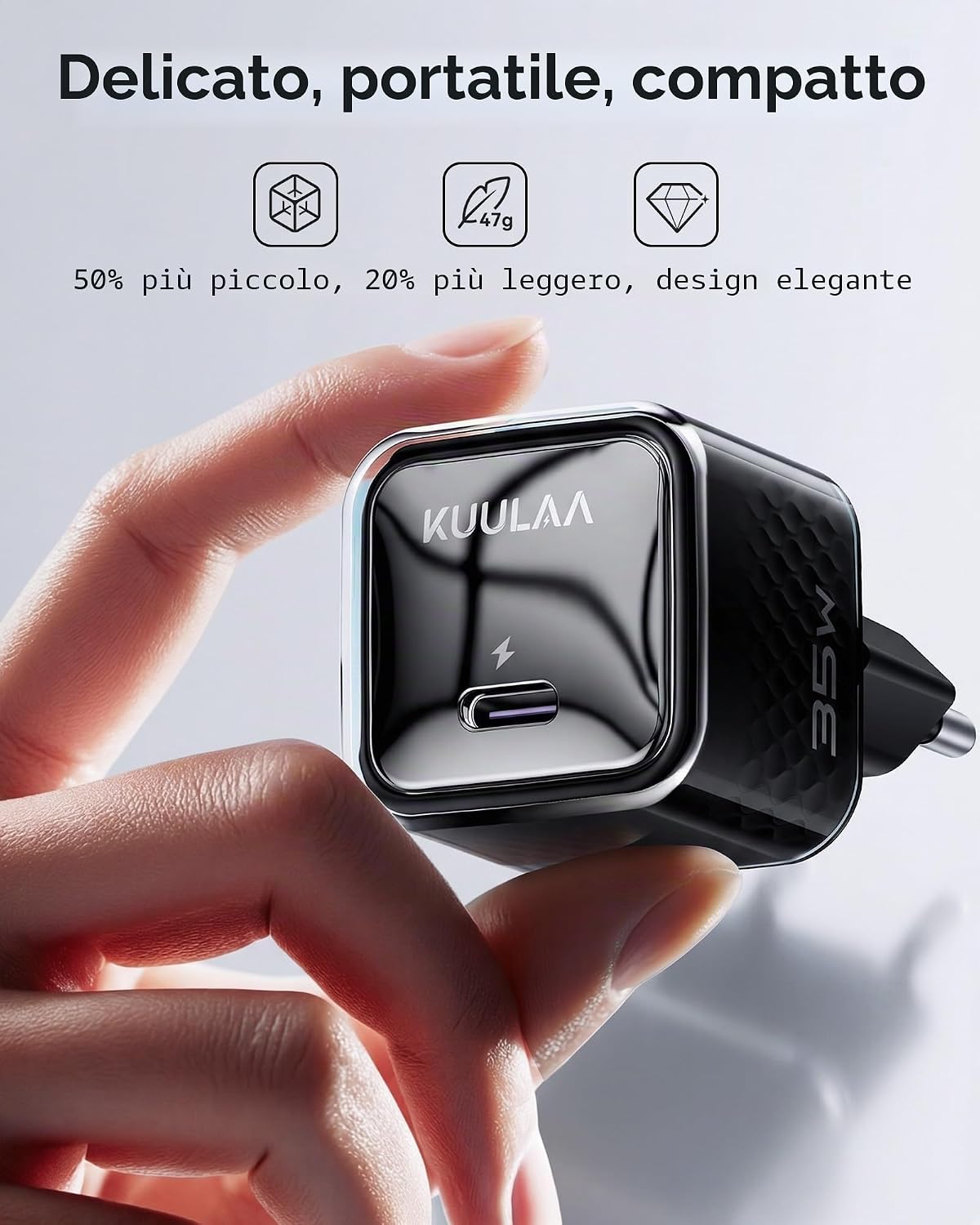 Detalle de Caricatore USB-C 35 W GaN II PD: compatibilità ampia e pocket-friendly per iPhone, iPad e altri dispositivi