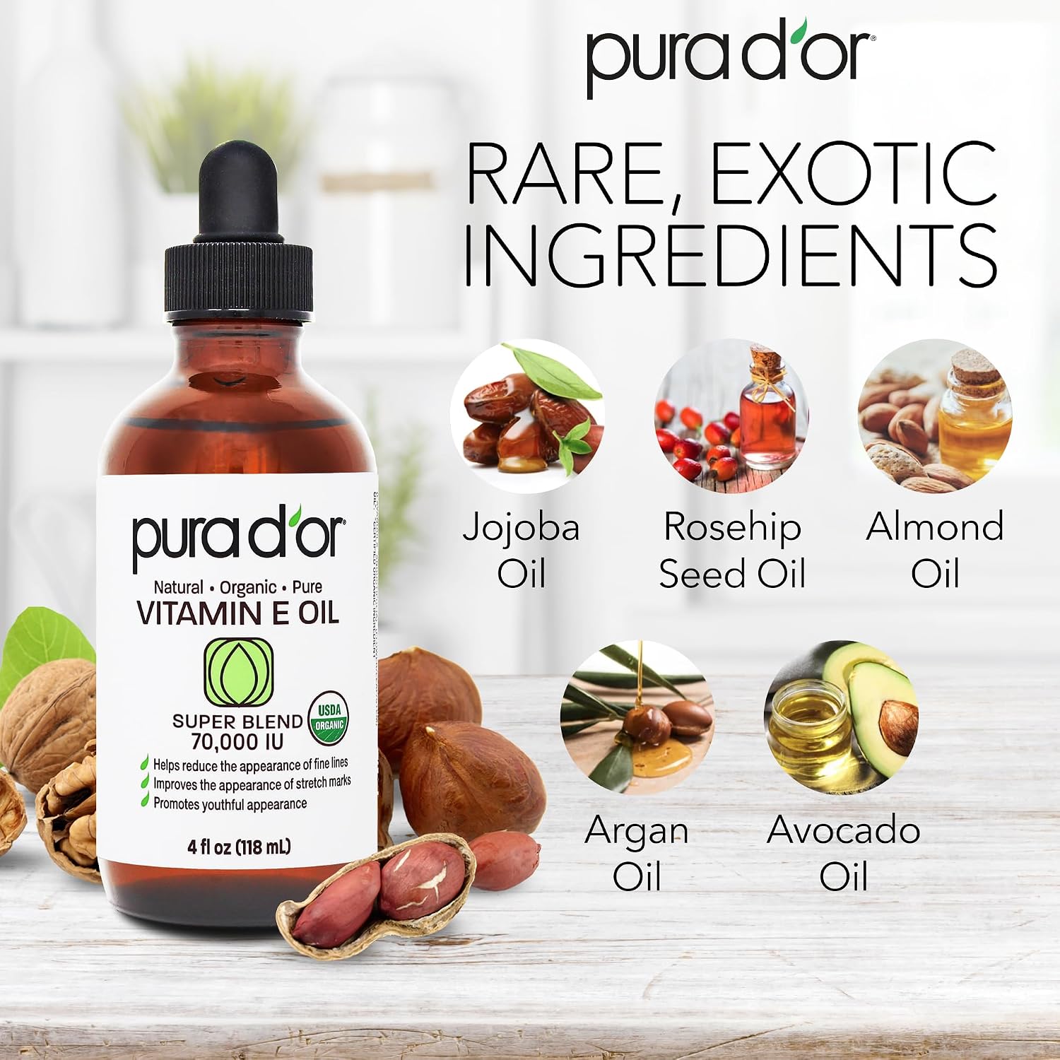 Thumbnail 2 de PURA D'OR 4 Oz Organic Vitamin E Oil for Skin & Hair