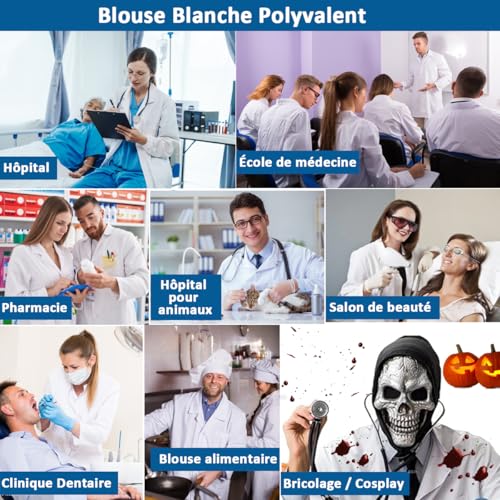 Detalle de Blouse Chimie COCREAZY en coton 80/20 – Longue, XS, pour femme et homme