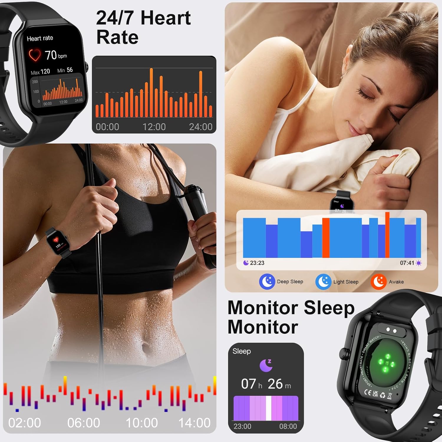 Thumbnail 5 de Smartwatch Herren/Damen mit 113+ Sportmodi, Herzfrequenz- und Schlafmonitor – 1,96" Display, IP68, Bluetooth Anrufe