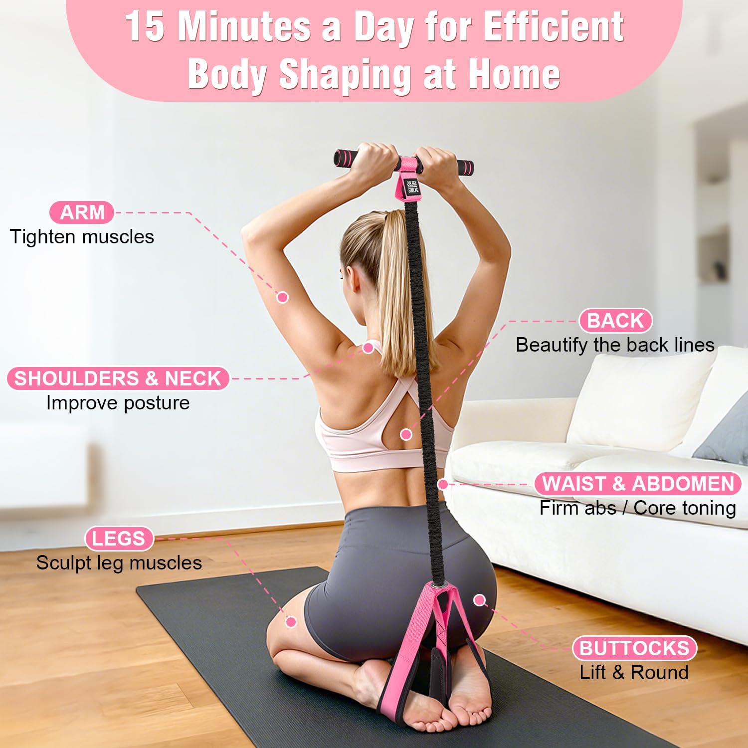 Detalle de Upgraded Pedal Resistance Band with Handles – All-in-One Home Workout Kit