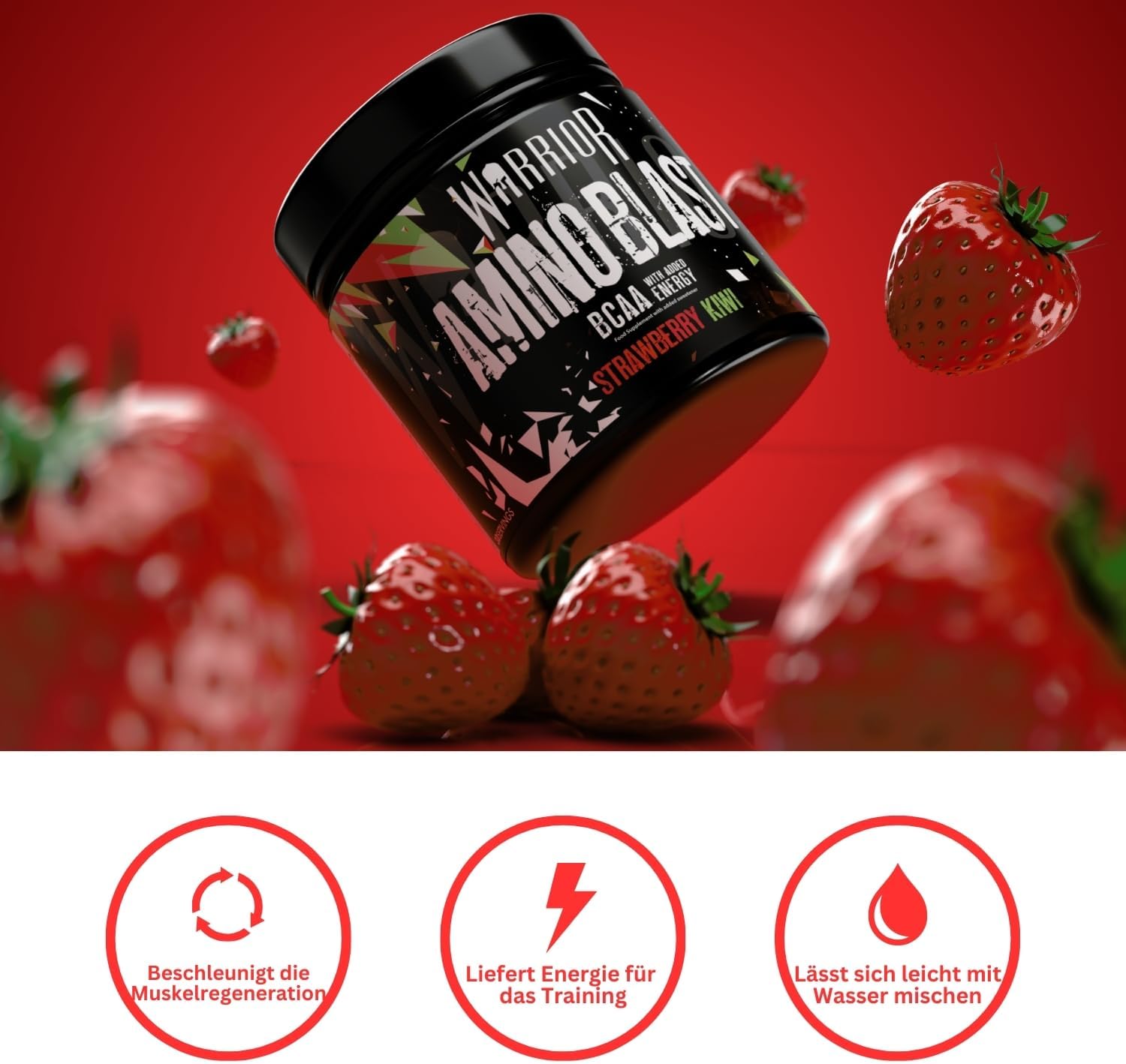 Thumbnail 6 de Warrior Amino Blast BCAA 270 g (30 Portionen) – zuckerfreier Energy-Drink mit BCAA, Glutamin & Taurin (Erdbeere-Kiwi)