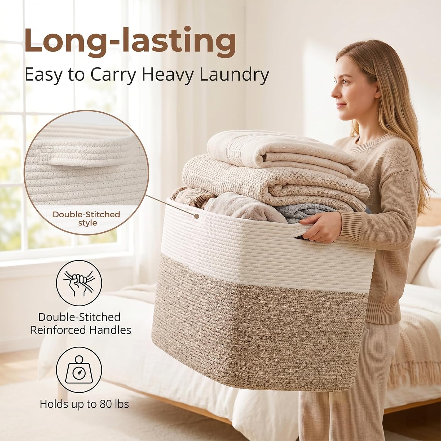 Thumbnail 1 de OIASKET MSAG07P123 108L Cotton Rope Storage Basket, 25" x 16" x 16