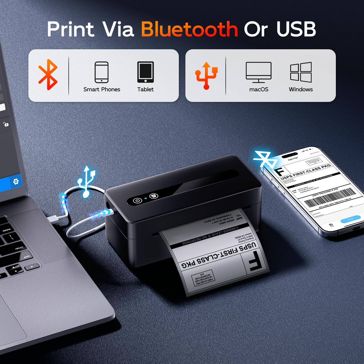 Detalle de TATTMUSE Shipping Label Printer 4x6 (2411BT) – Bluetooth Thermal Label Printer for UK Small Businesses