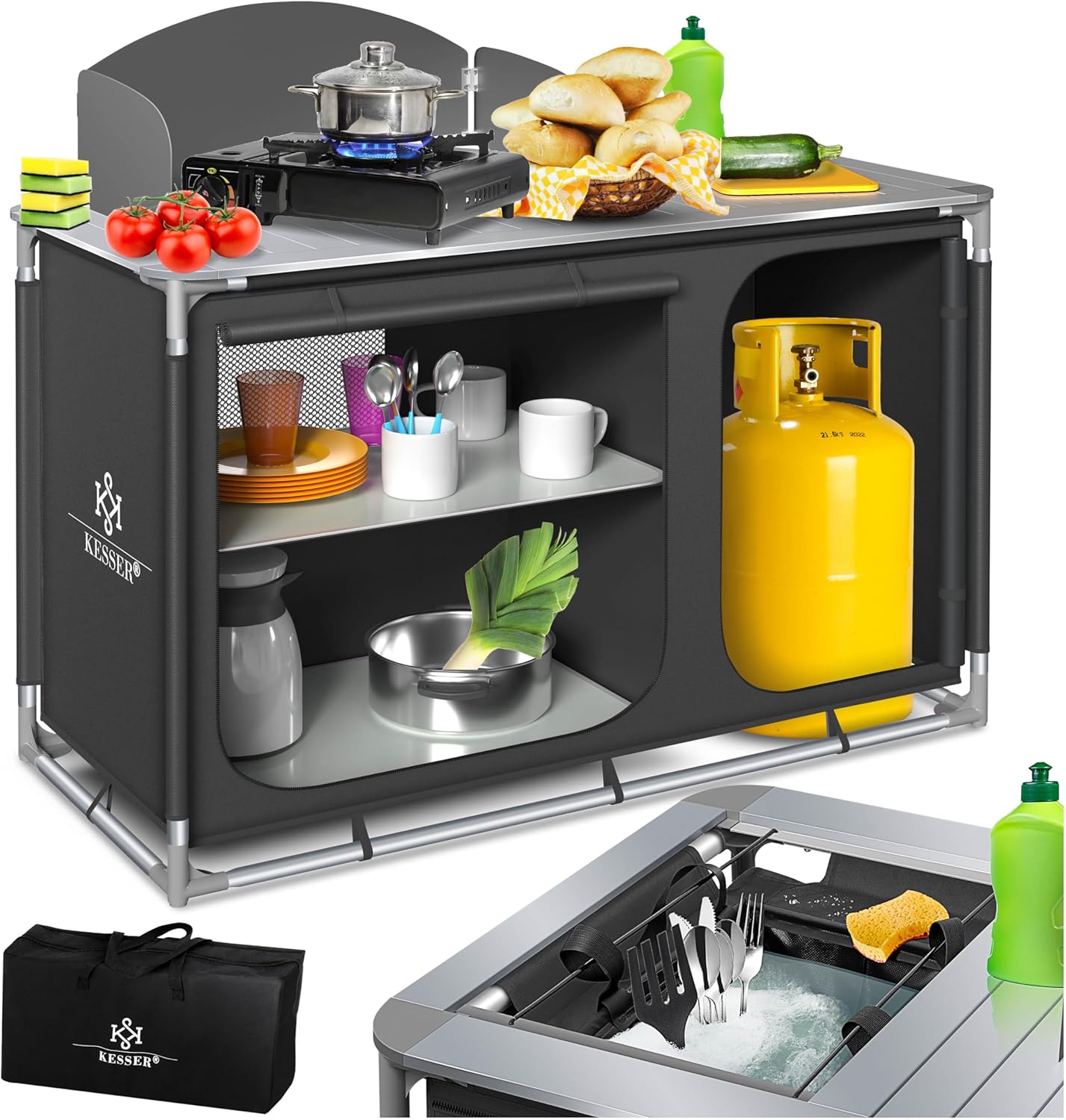KESSER Campingküche F4 Anthrazit mit Aluminiumgestell