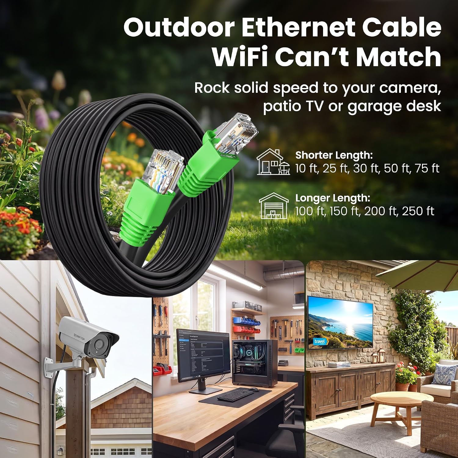 Detalle de GEARit GI-CAT6-CCA-OUT-LDPE-BK-75F Cat 6 Outdoor Ethernet Cable, 75 ft