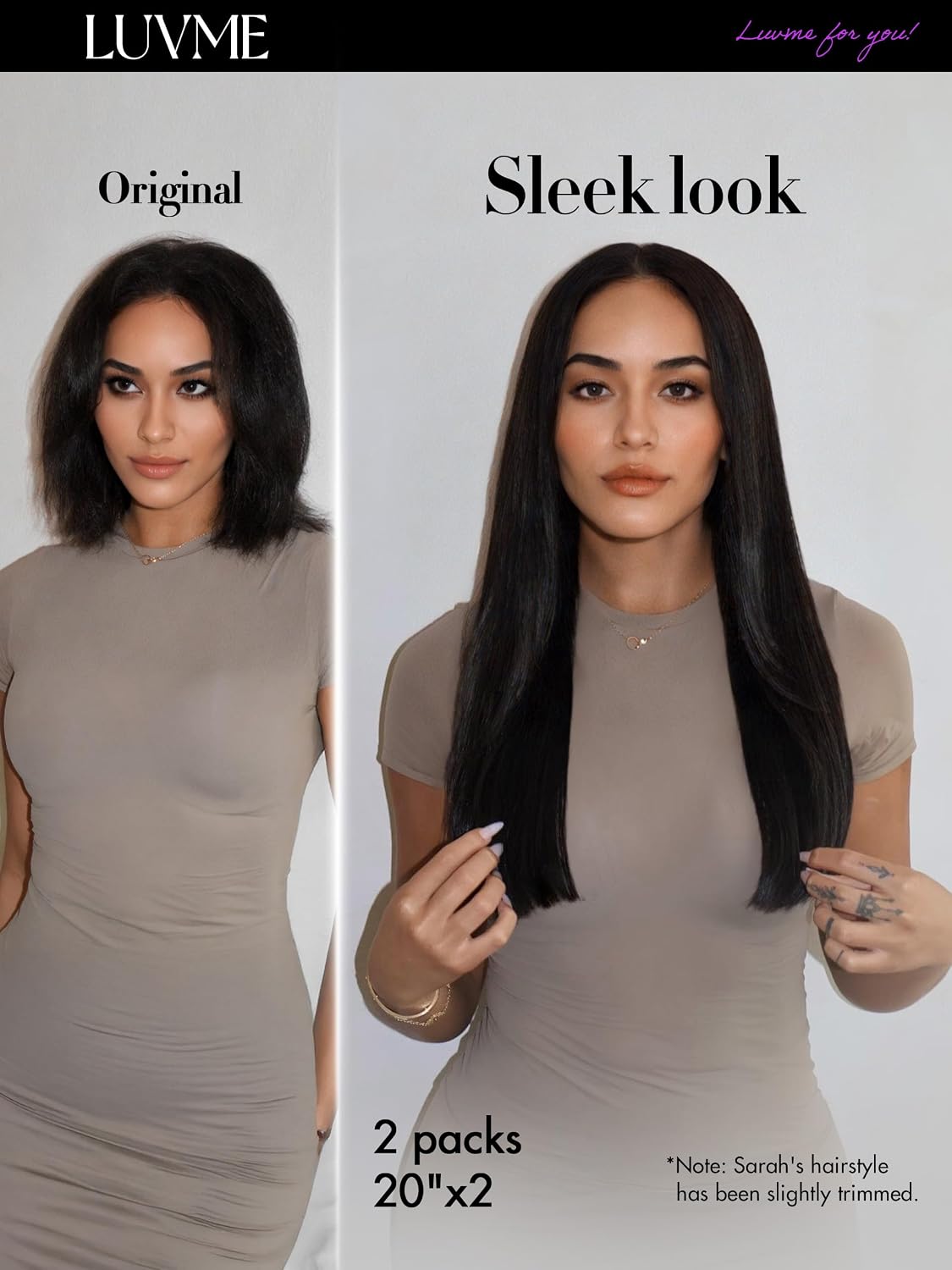 Detalle de LUVME NEW-QZF110-ST-22-NC-AMZ*2 22-Inch Human Hair Clip-In Extensions, 220g