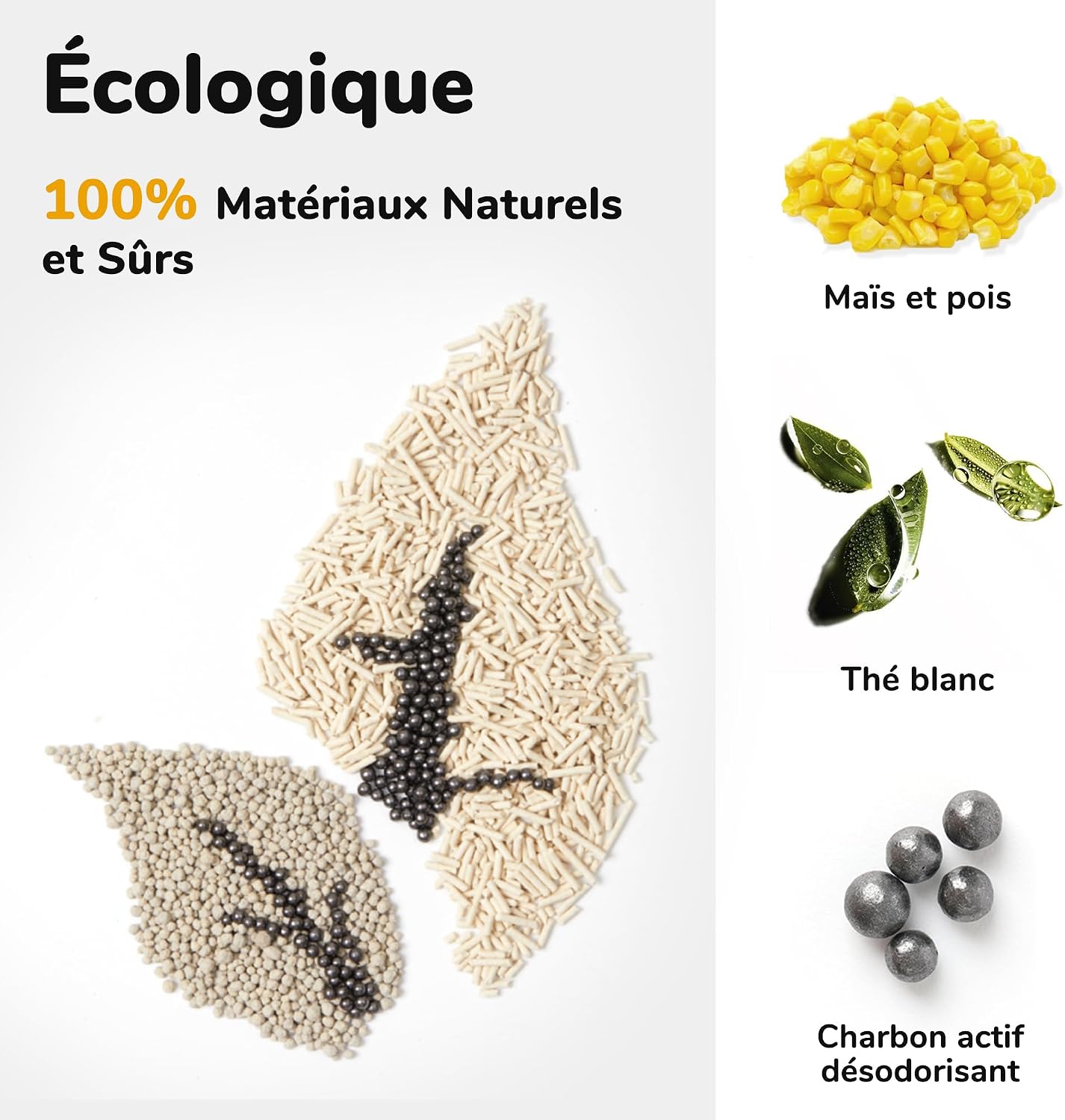 Detalle 2 de Litière agglomérante FUKUMARU en tofu mélangé (bentonite + charbon), parfum thé blanc – 5,4 kg