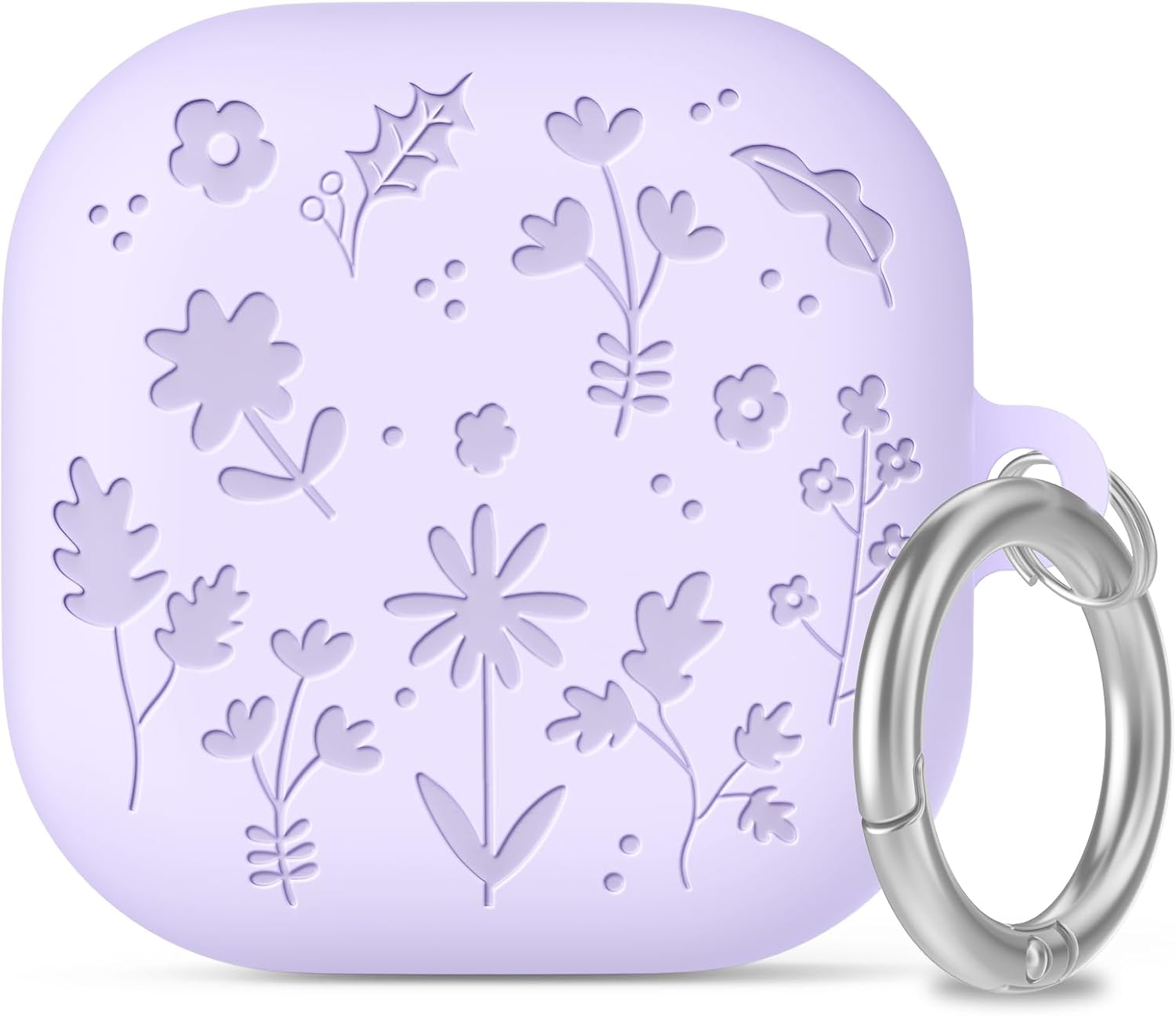 Detalle de AhaStyle Silicone Case for Samsung Galaxy Buds4 Series – Flower Engraved, Cute Cover with Carabiner