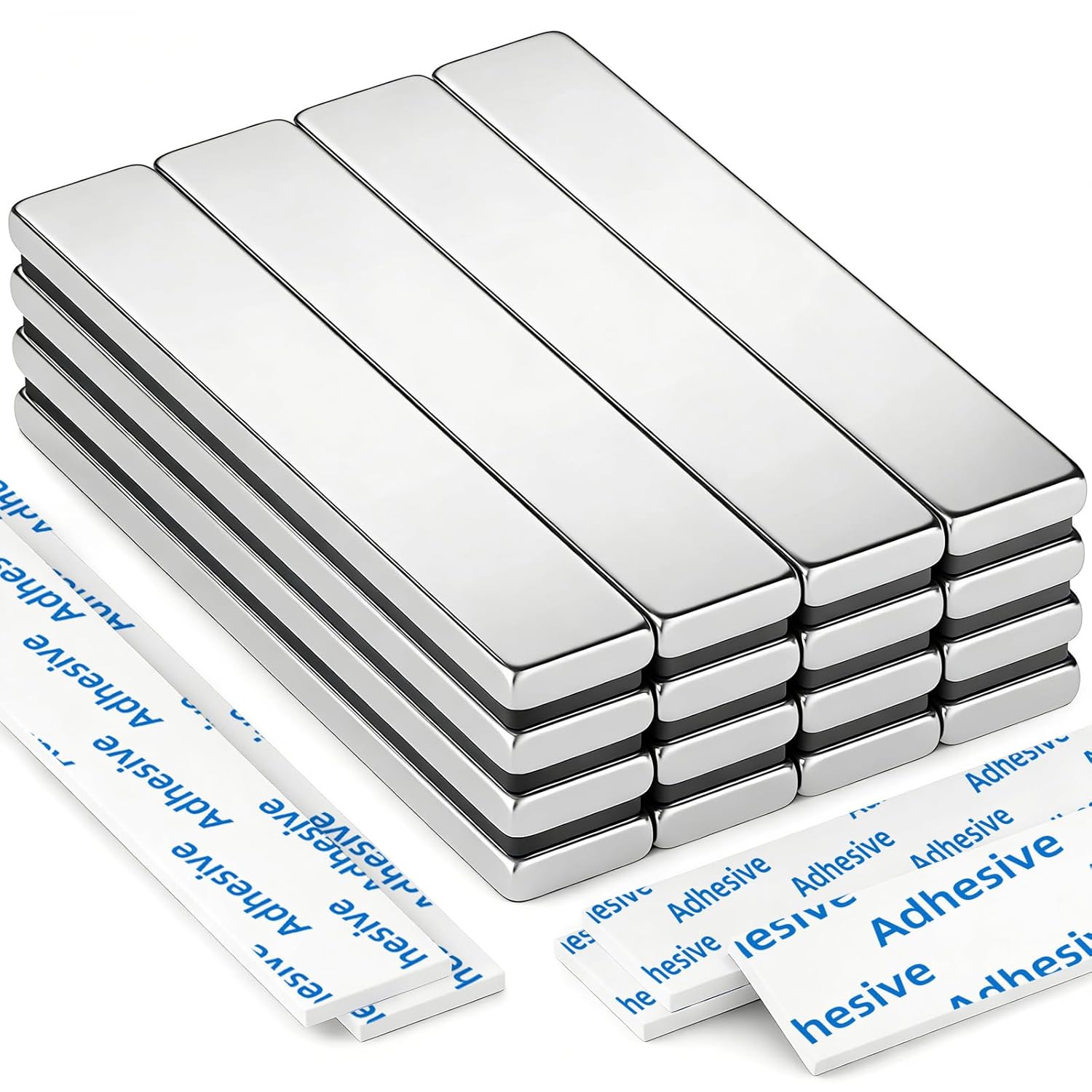 16 Pack Strong Neodymium Magnetic Bar with Double-Sided Adhesive (60 x 10 x 3 mm)
