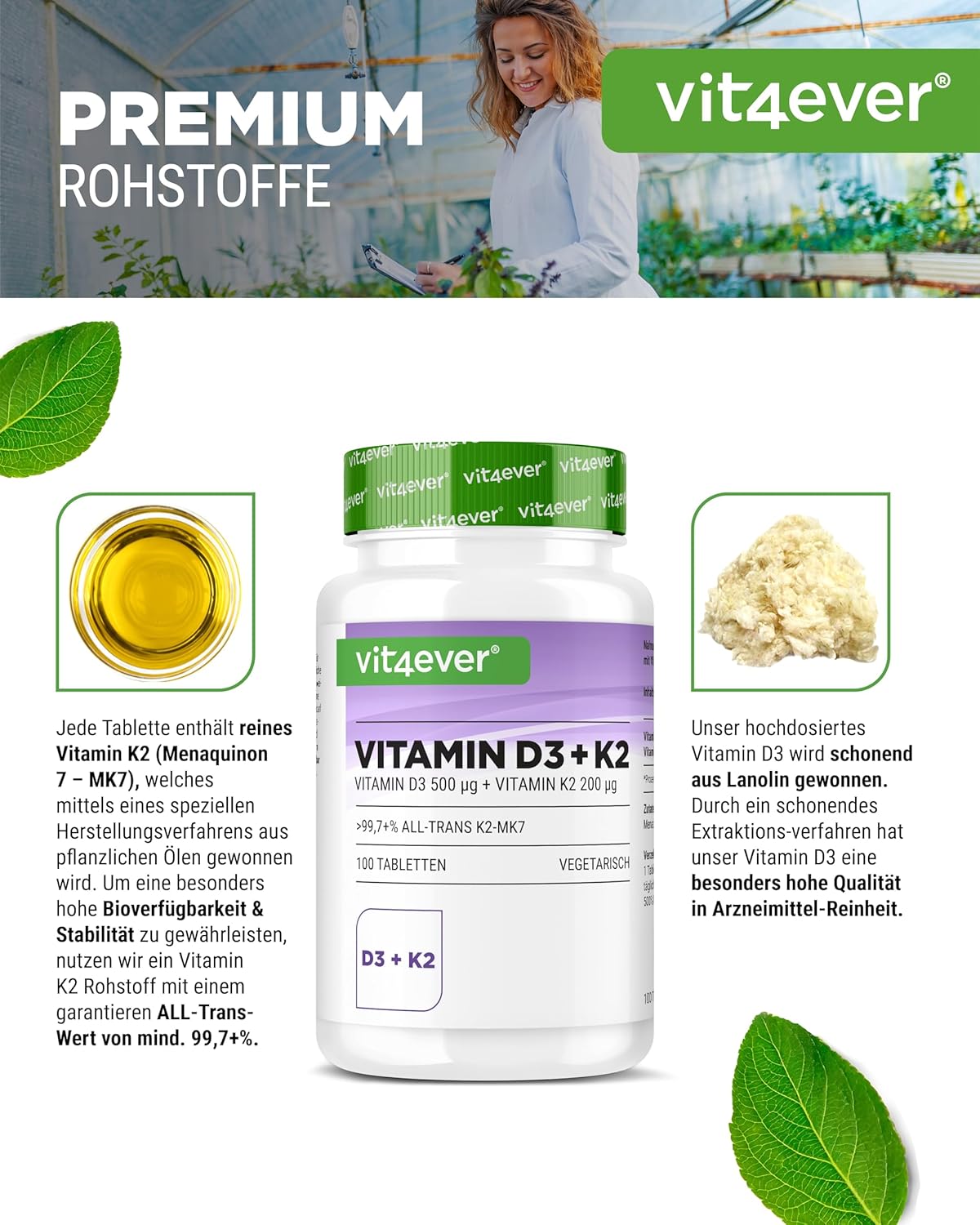 Thumbnail 2 de vit4ever Vitamin D3 20.000 I.E + Vitamin K2 200 µg MK7 Depot 100 Tabletten